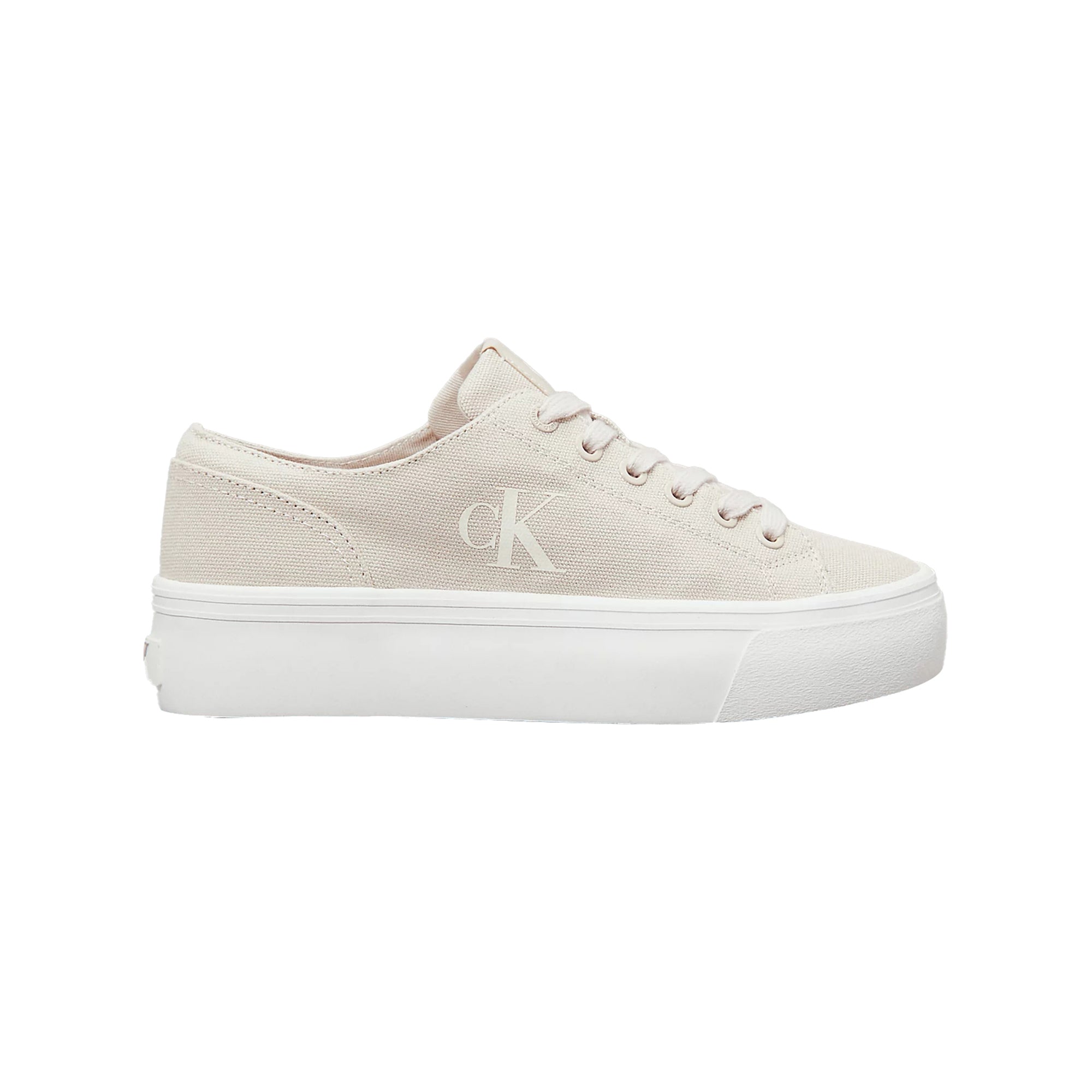 Sneakers Donna in telaa con plateau Beige