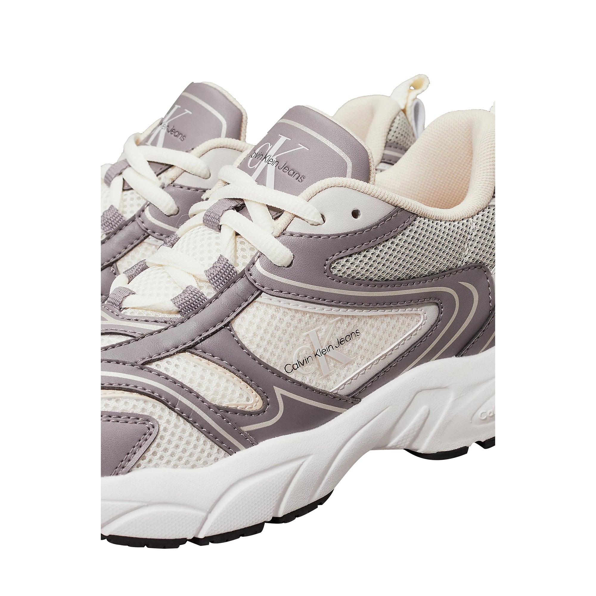 Sneakers Donna in ecopelle a punta tonda Grigio/Panna dettaglio