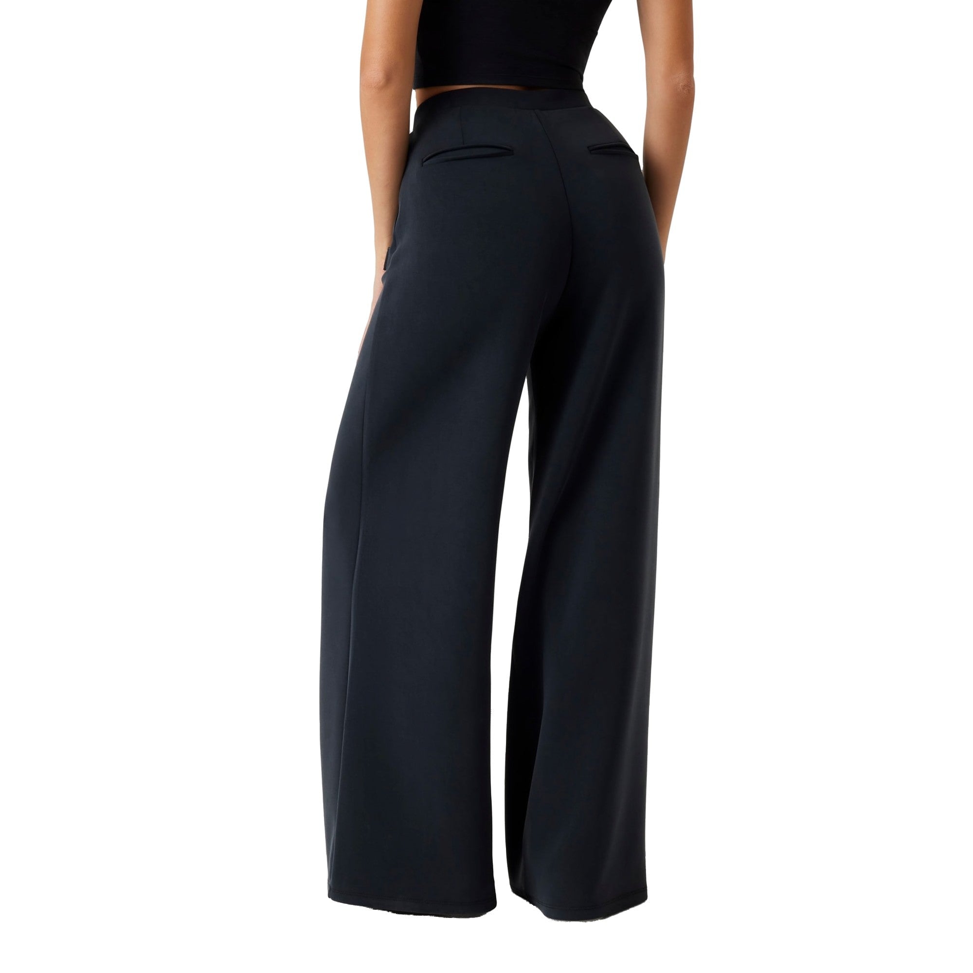 Pantaloni Donna wide leg tinta unita nera modella retro