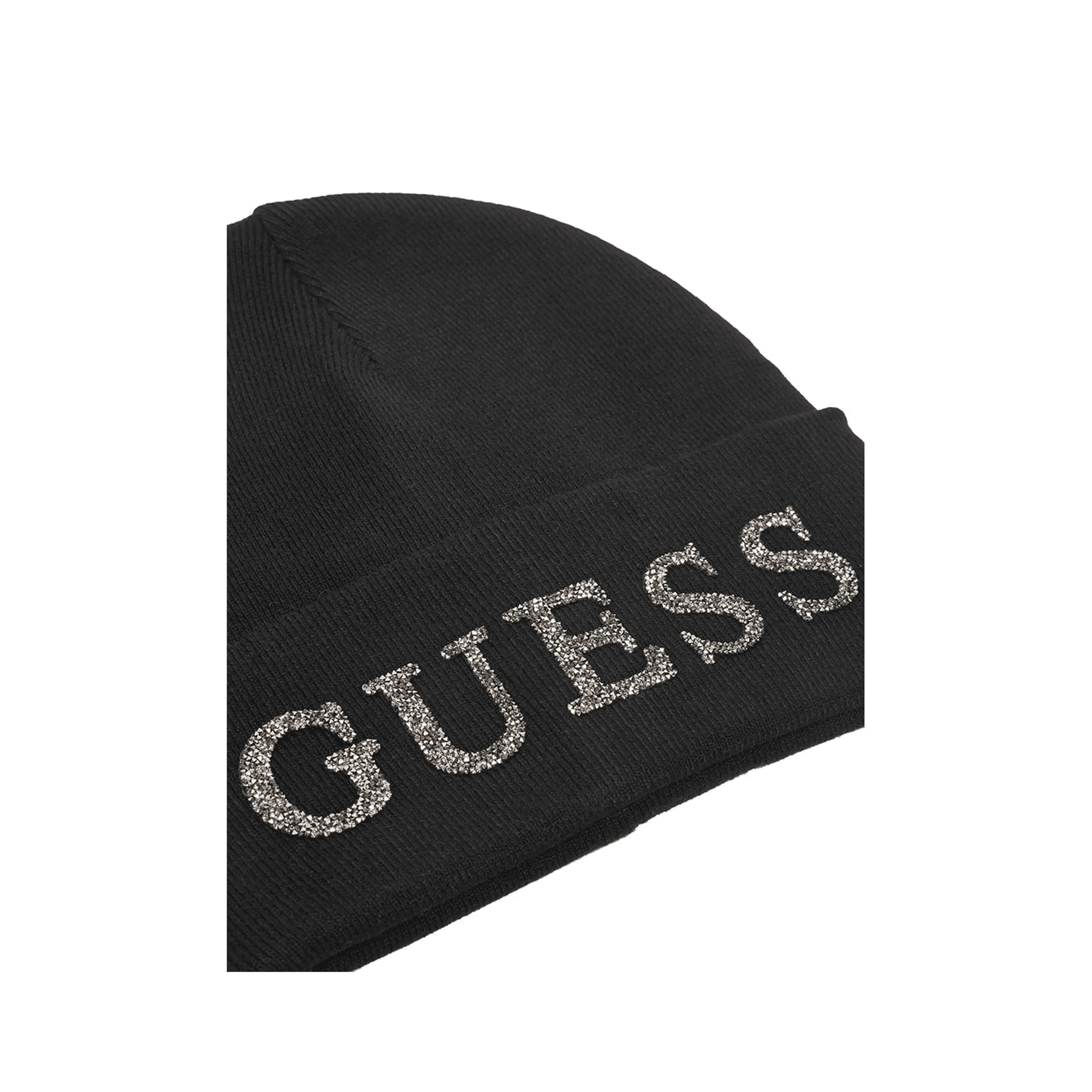 Cappello Donna Nero, in misto viscosa a costine con logo strass