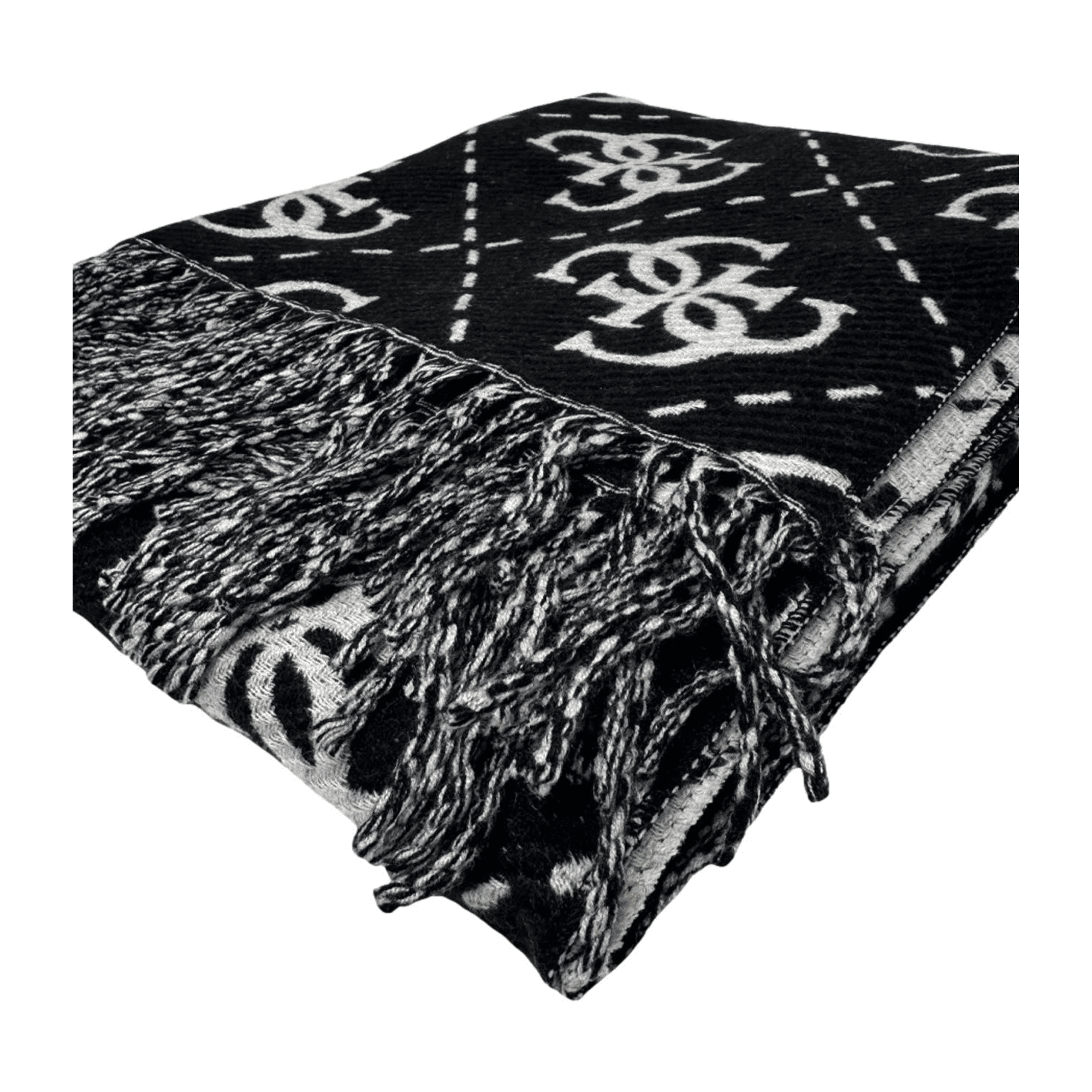 Sciarpa Donna Nera, con motivo logo 4G e frange sul fondo