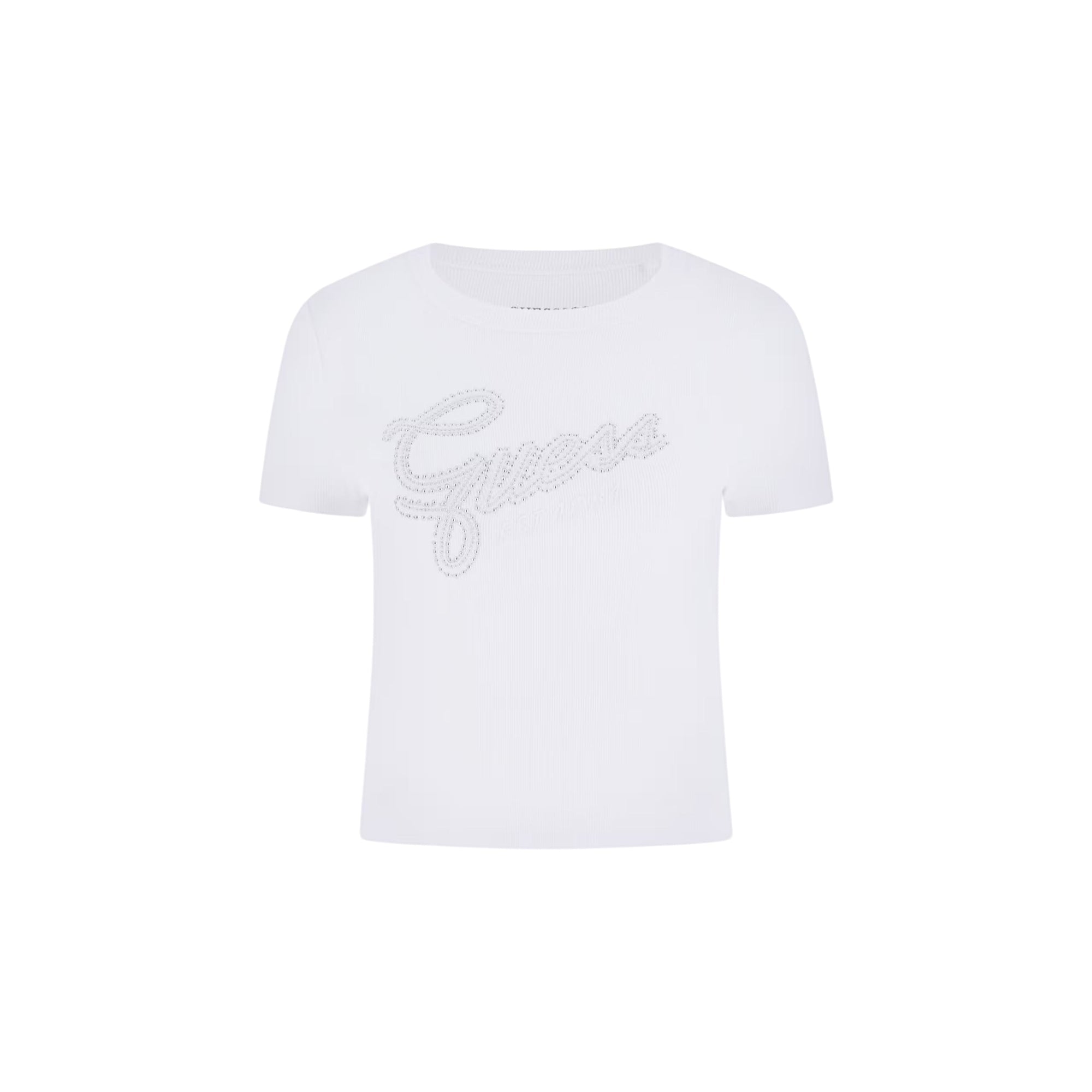 T-shirt donna con logo in strass Bianco