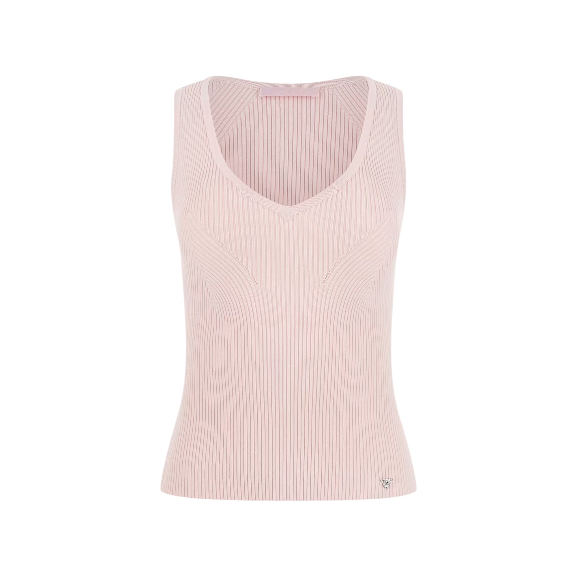 Top donna a costine scollo V Rosa