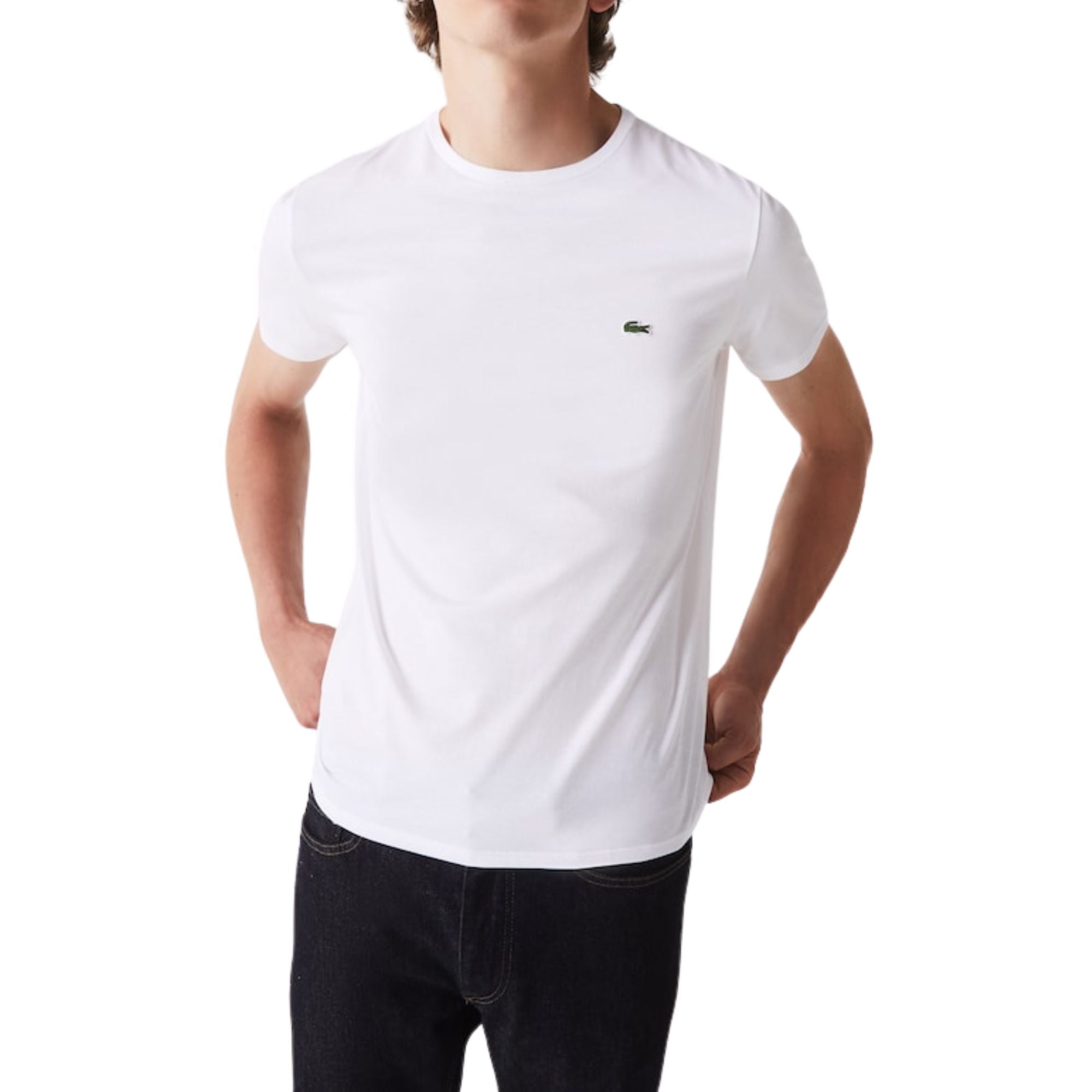 T-shirt Uomo Cotone basica tinta unita bianca modello frontale