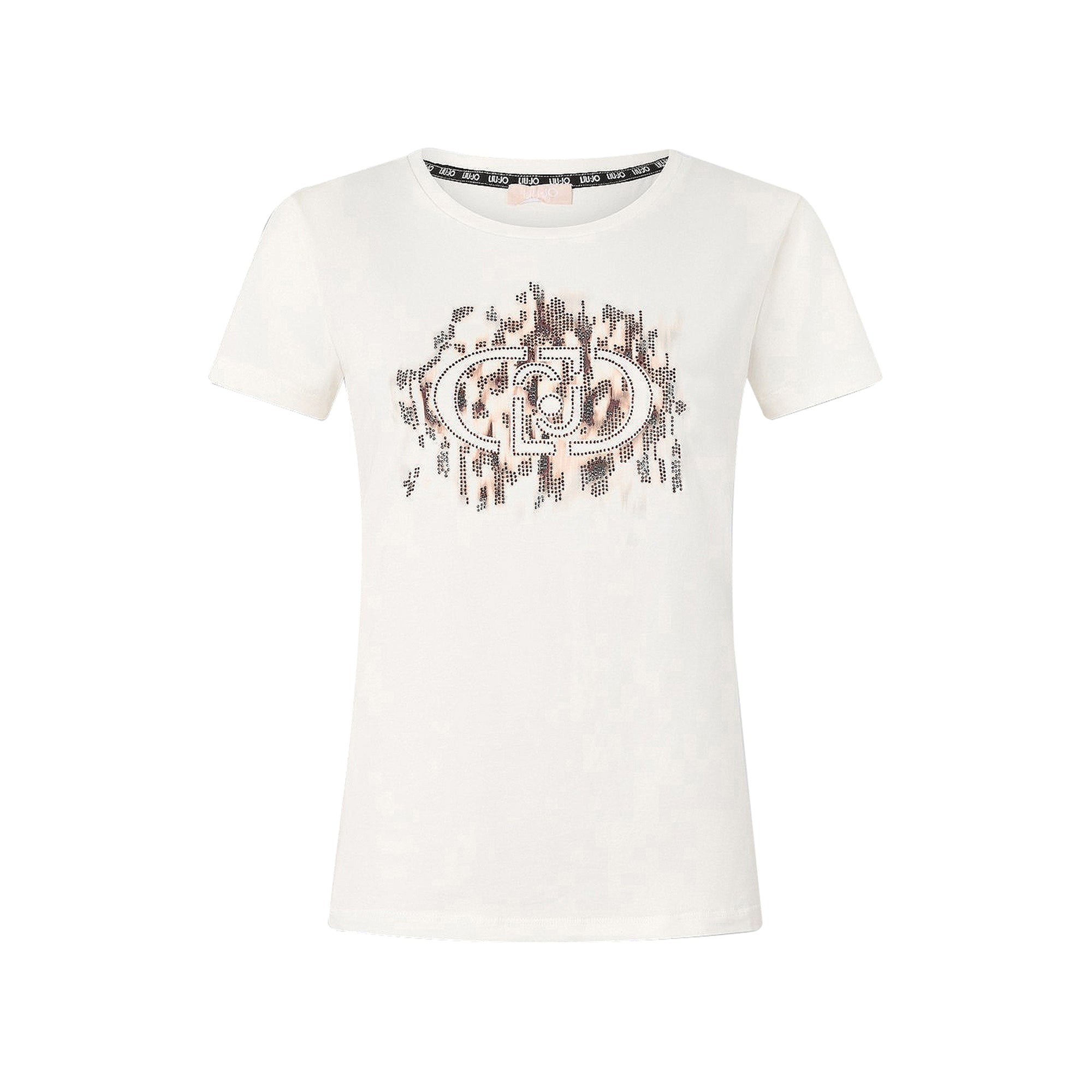 T-shirt Donna logo animalier con strass