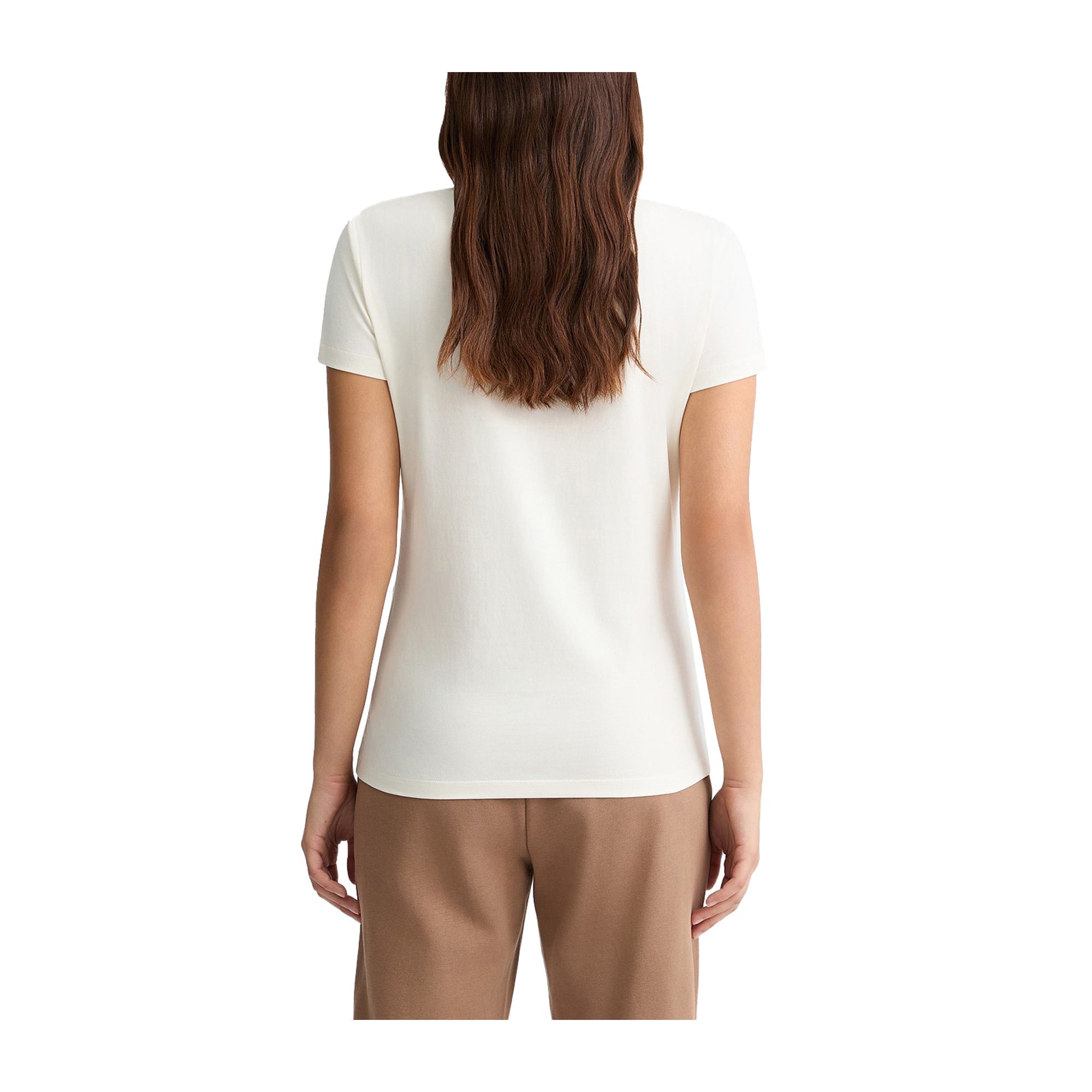 T-shirt Donna logo animalier con strass modella retro