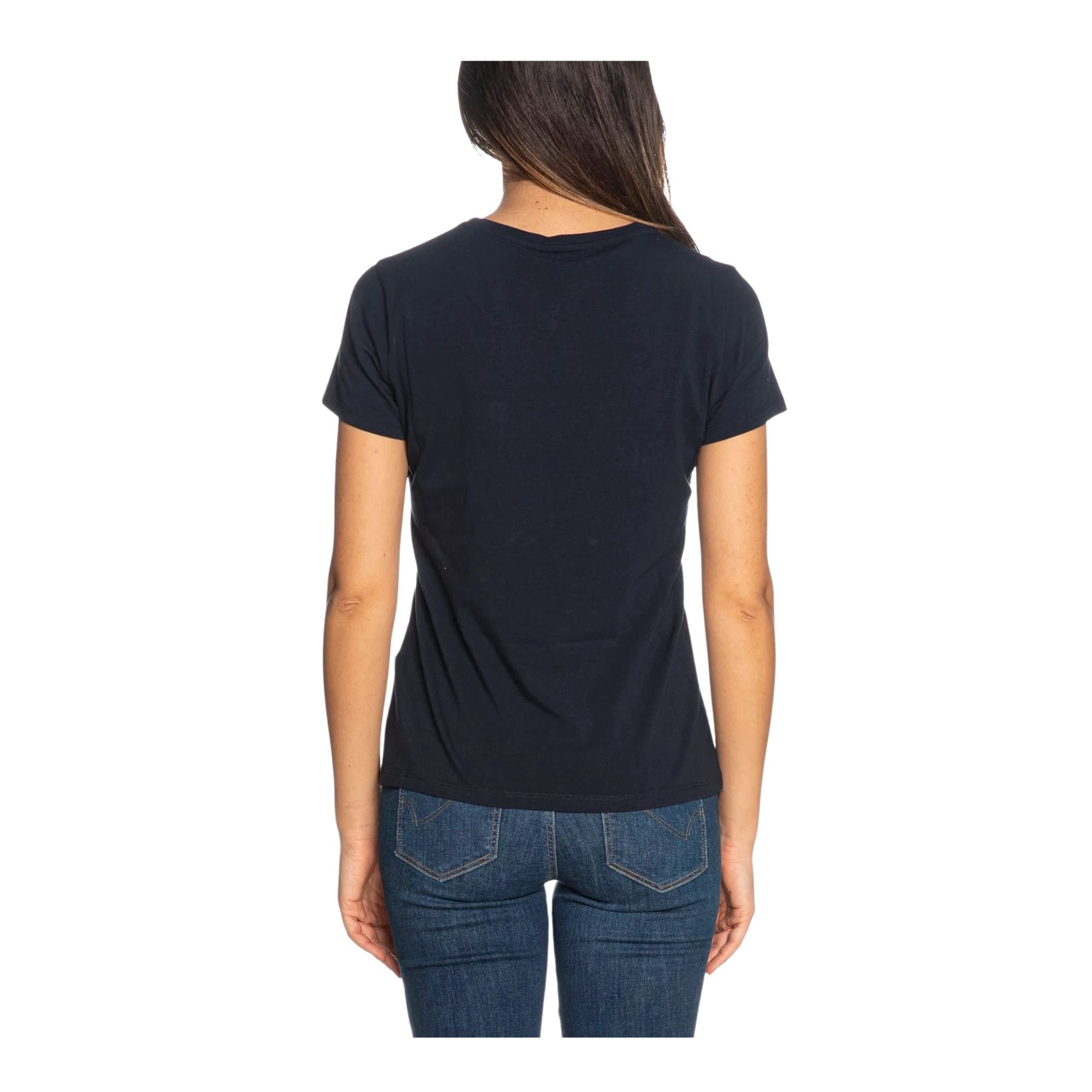 T-shirt Blu da Donna slim con logo strass modella retro