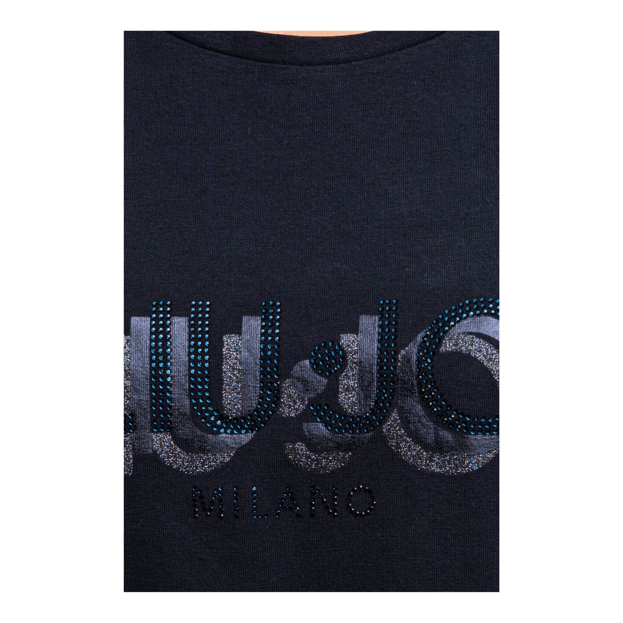 T-shirt Blu da Donna slim con logo strass dettaglio logo