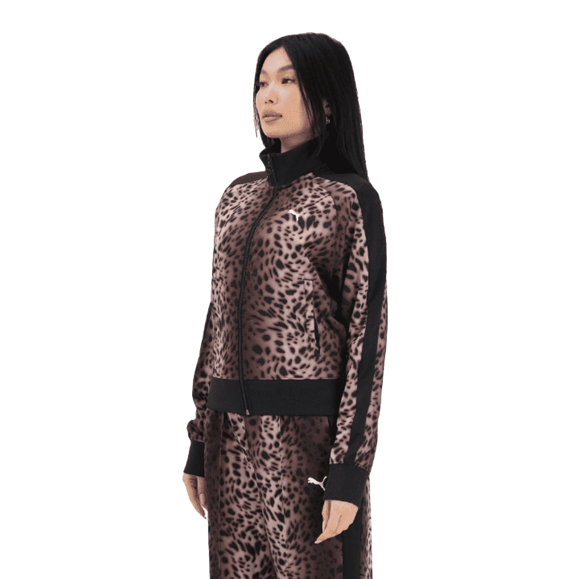 PUMA Felpa con zip T7 Leo Luxe da donna marrone e nera
