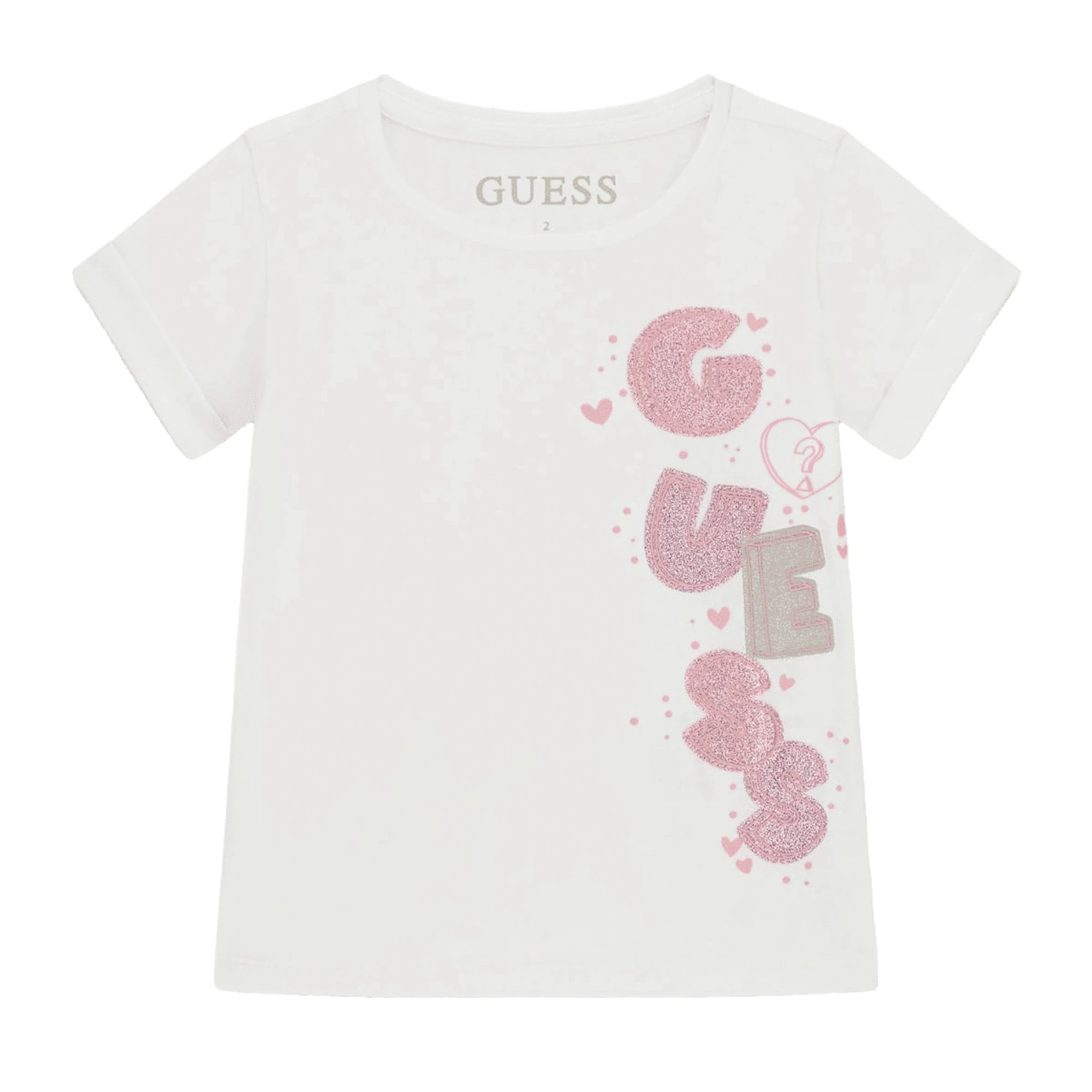 GUESS T-shirt da Bambina in Cotone Bianco con Logo Glitter