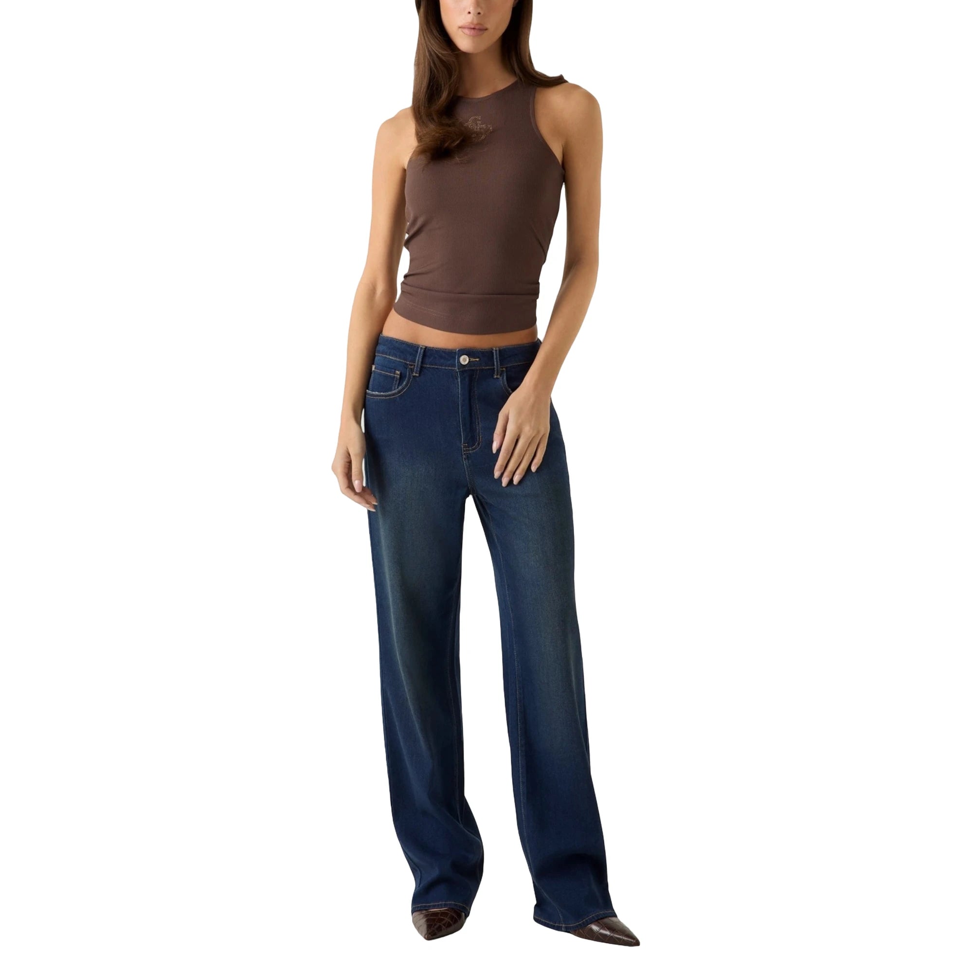 GUESS Canotta da Donna in Marrone con Logo Strass