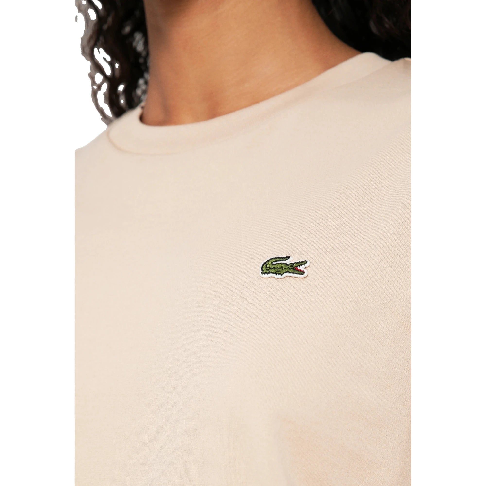 LACOSTE T-shirt Beige in Cotone Relaxed Fit da Donna con Logo Ricamato