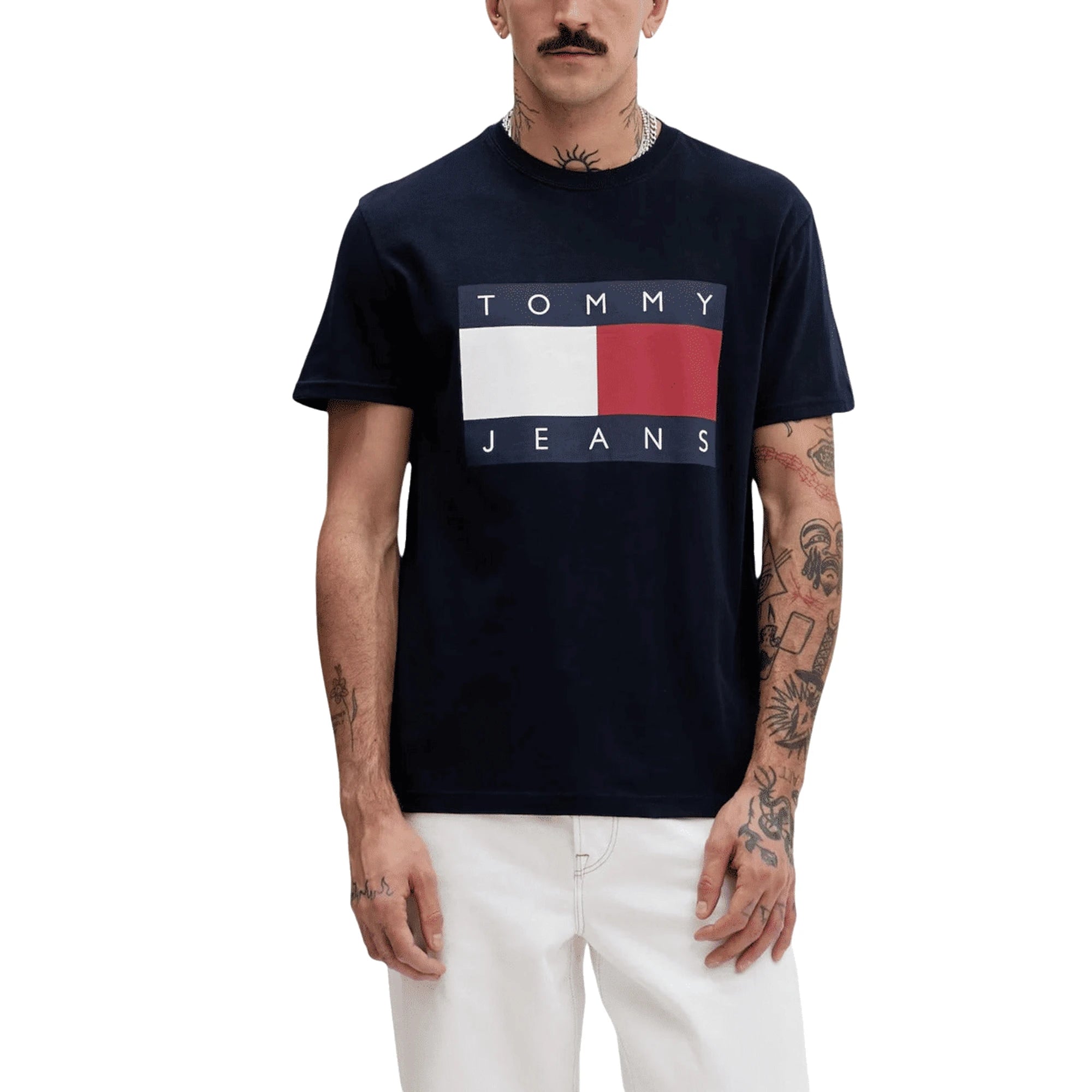 TOMMY HILFIGER T-Shirt Uomo Blu Cotone Organico Stampa DM0DM22645