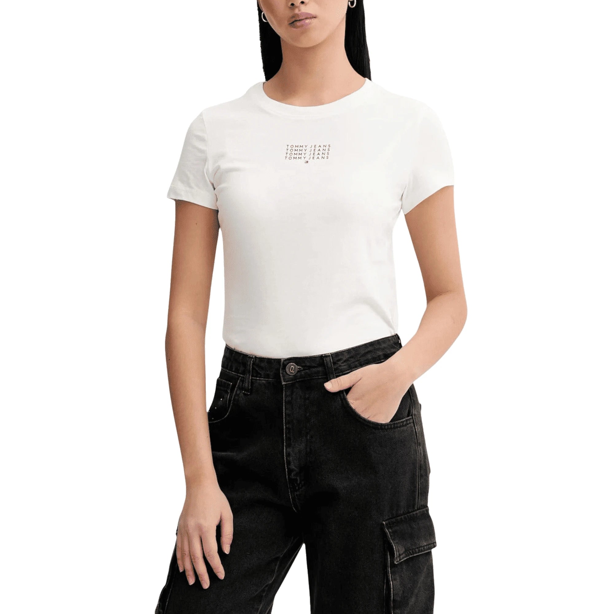TOMMY HILFIGER Jeans T-Shirt Donna Bianco Cotone Organico
