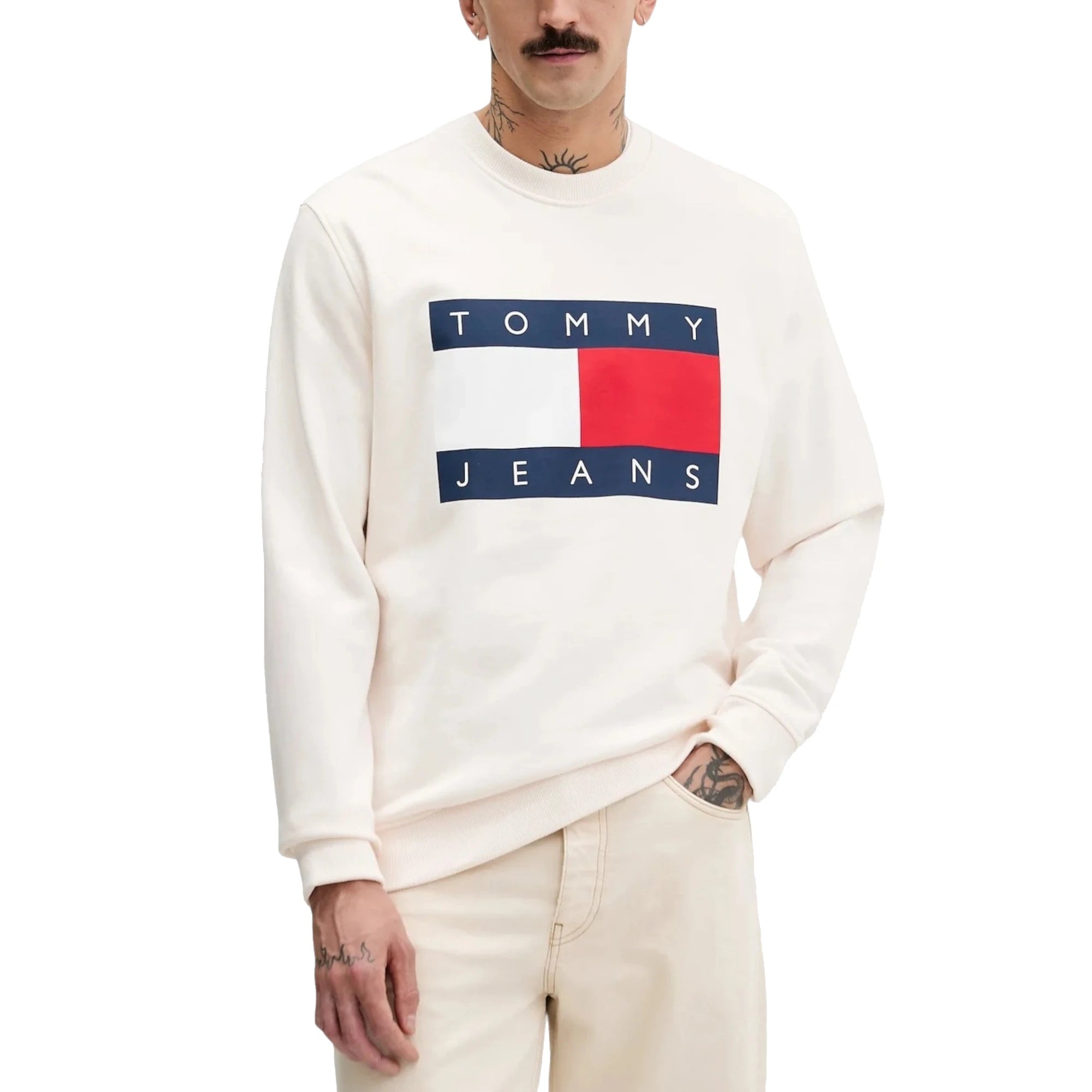 TOMMY HILFIGER JEANS Felpa Uomo Bianco Cotone Organico
