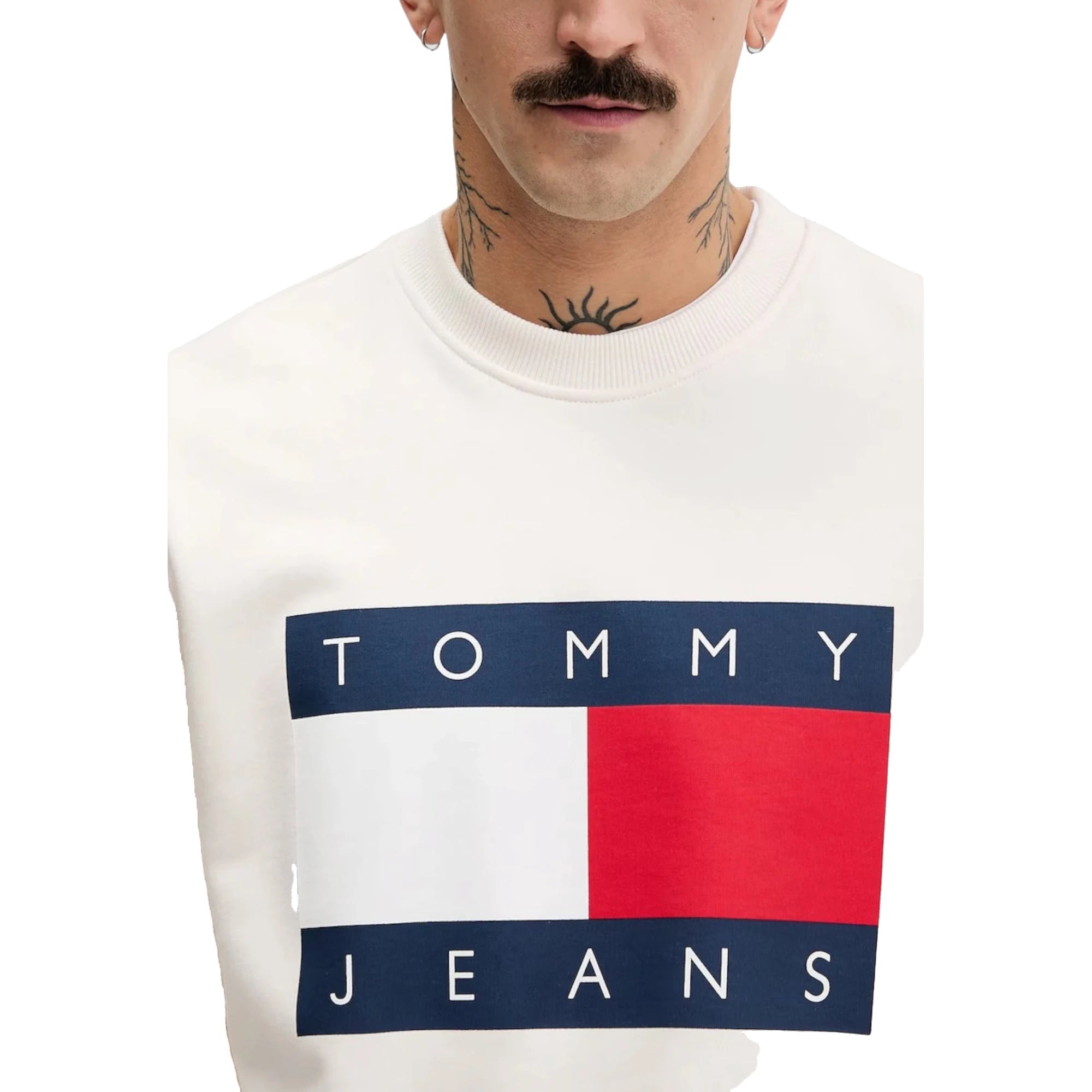 TOMMY HILFIGER JEANS Felpa Uomo Bianco Cotone Organico