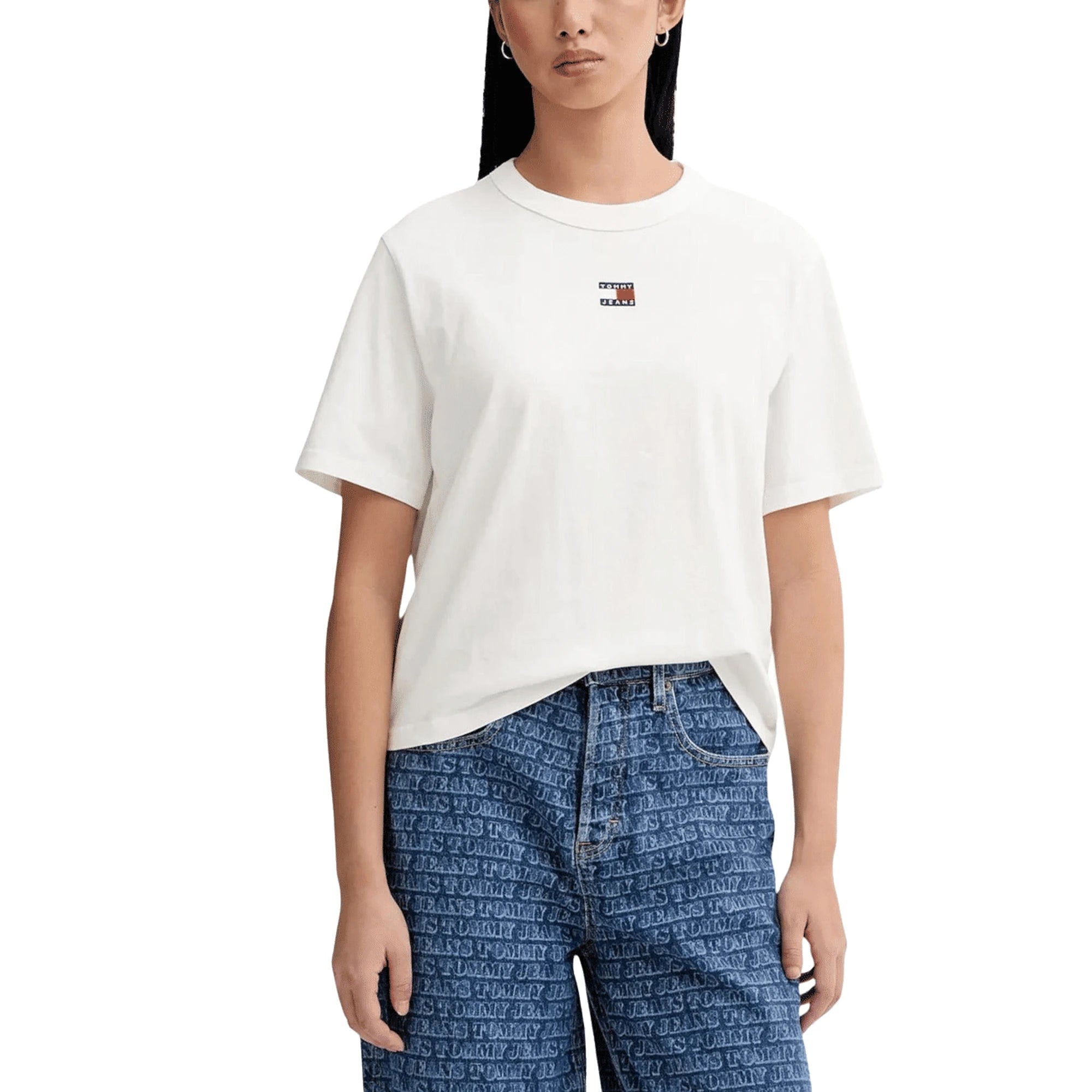 TOMMY HILFIGER Jeans T-Shirt Donna Bianco Cotone Organico