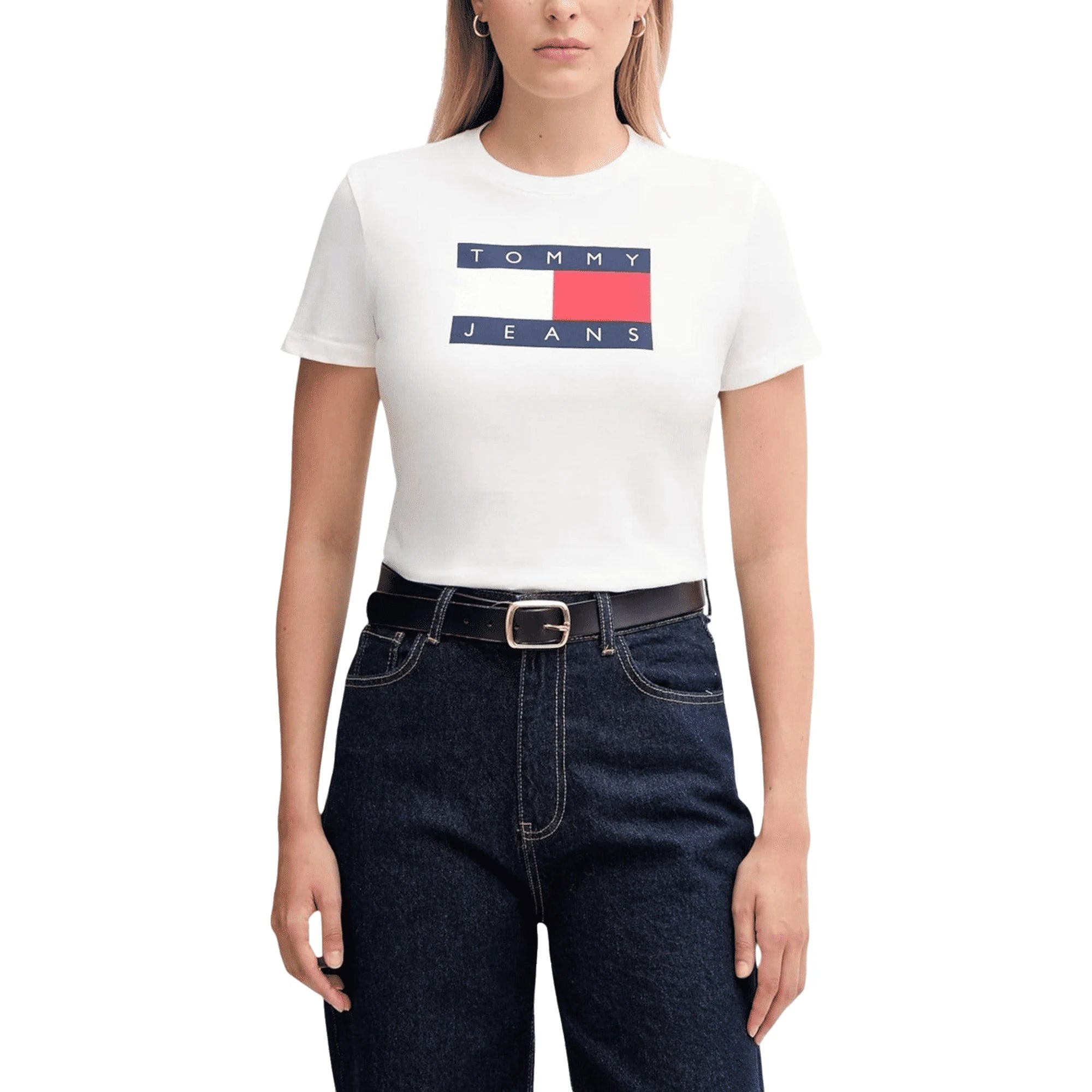 TOMMY HILFIGER T-Shirt Donna Bianco Cotone Organico Stampa