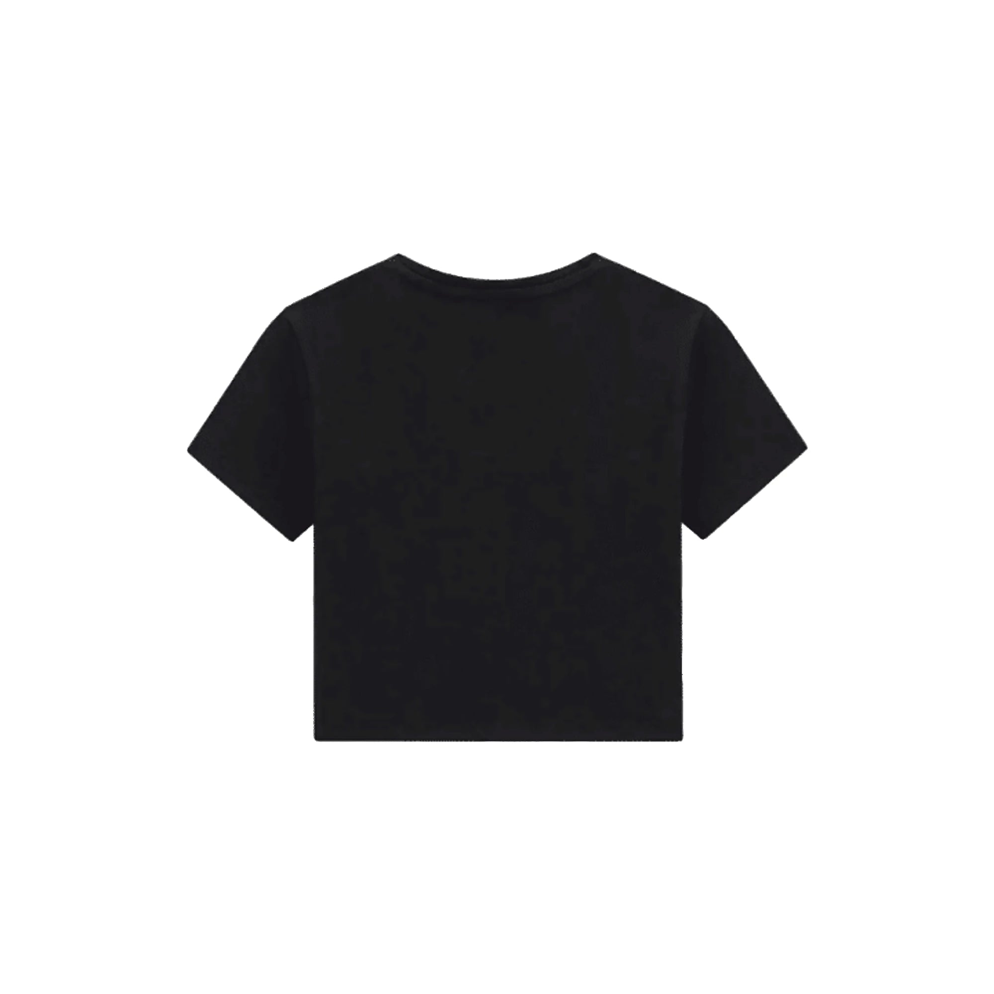 T-Shirt Nera Crop Stampa Labbra Maniche Corte