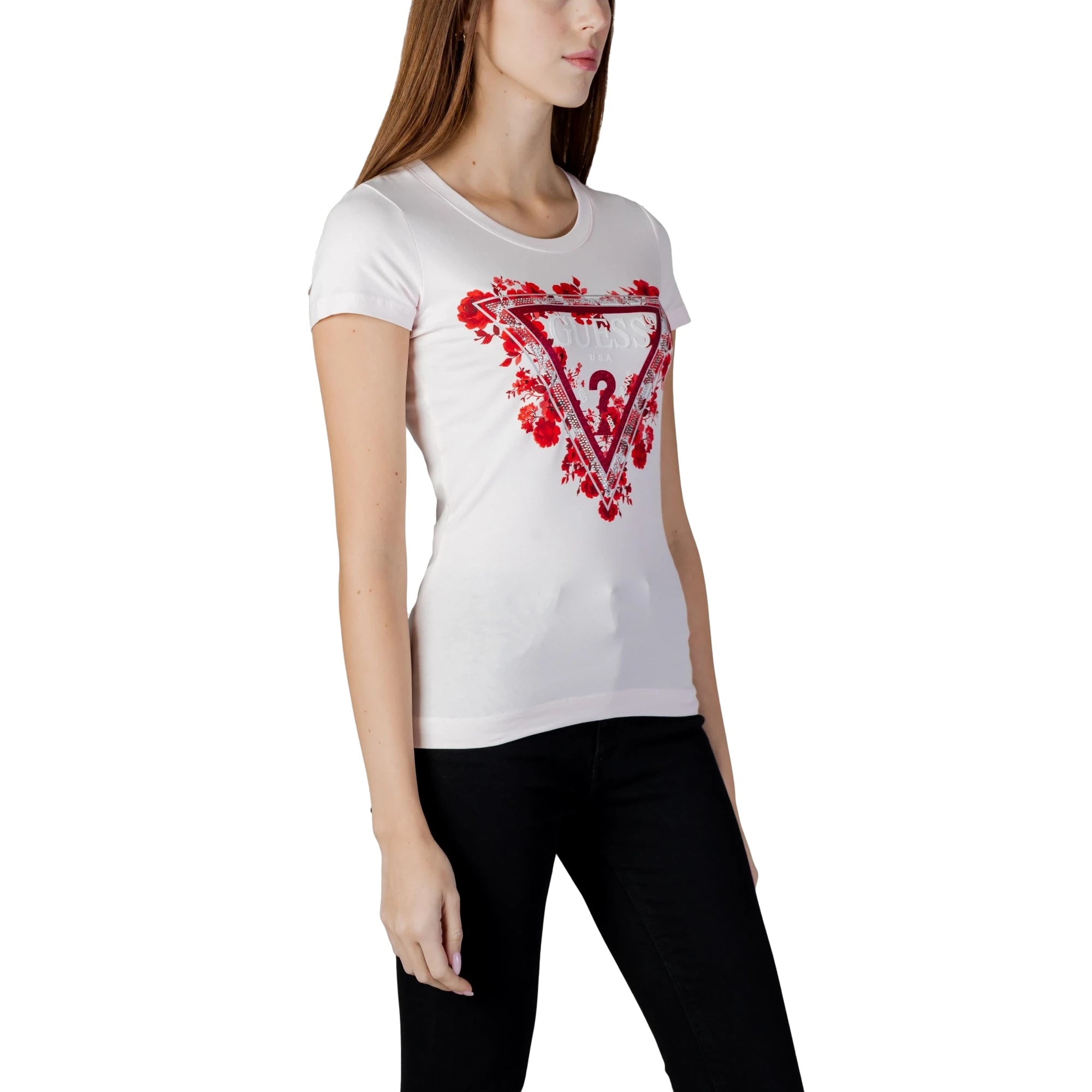 T-shirt Bianca Donna Con Triangolo Floreale
