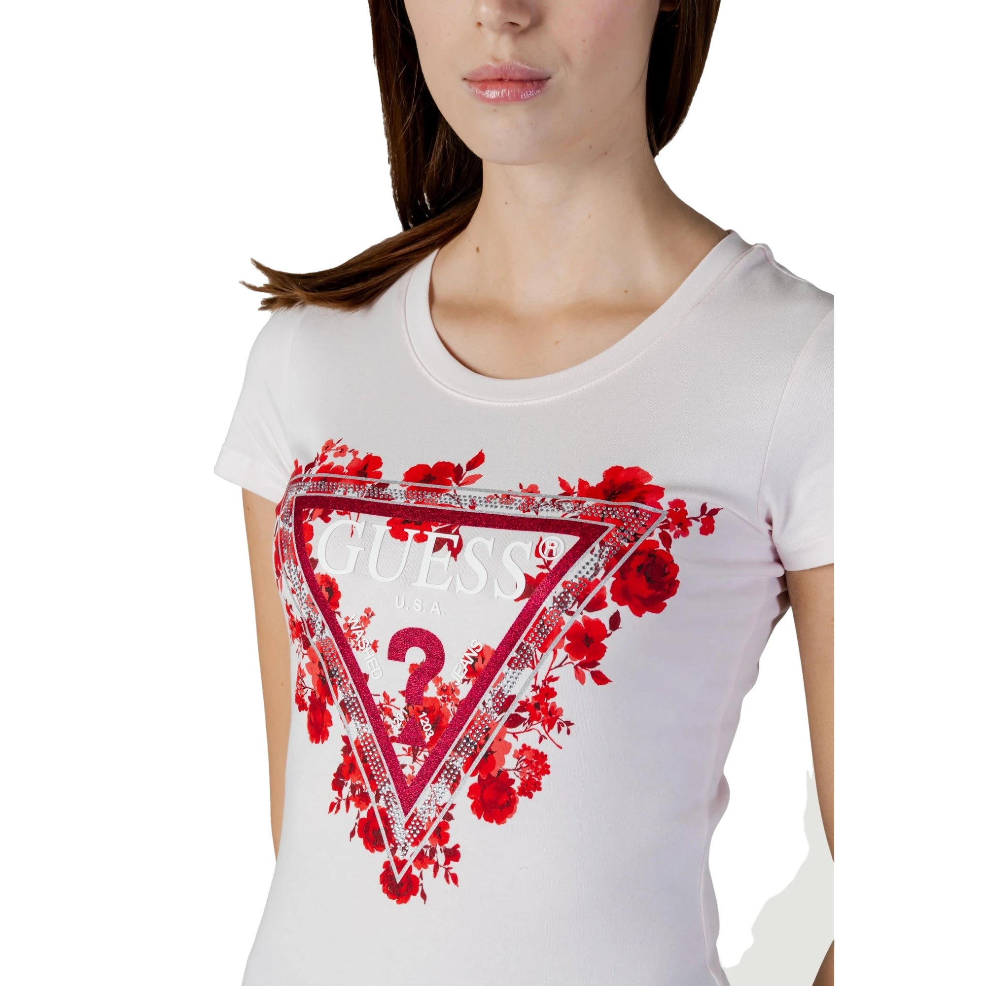 T-shirt Bianca Donna Con Triangolo Floreale