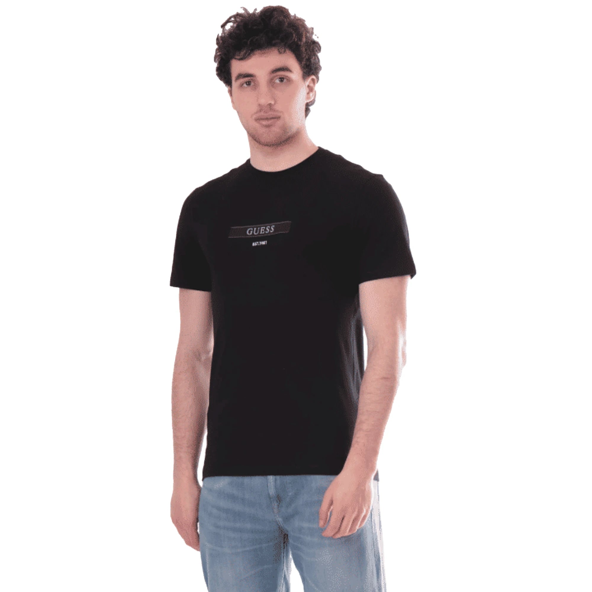 T-shirt Nera Uomo Cotone Scritta Slim