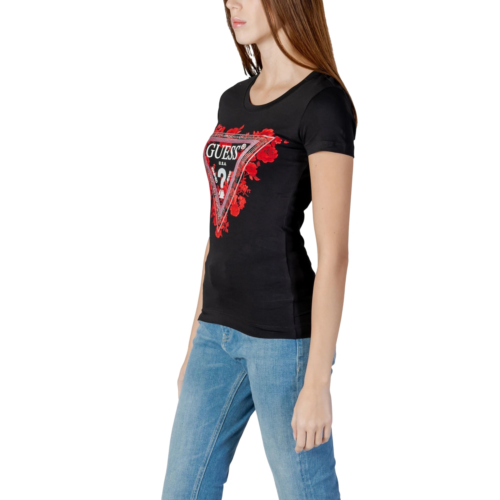 T-shirt Donna Nera SS CN FLOWERS TRIANGLE TEE