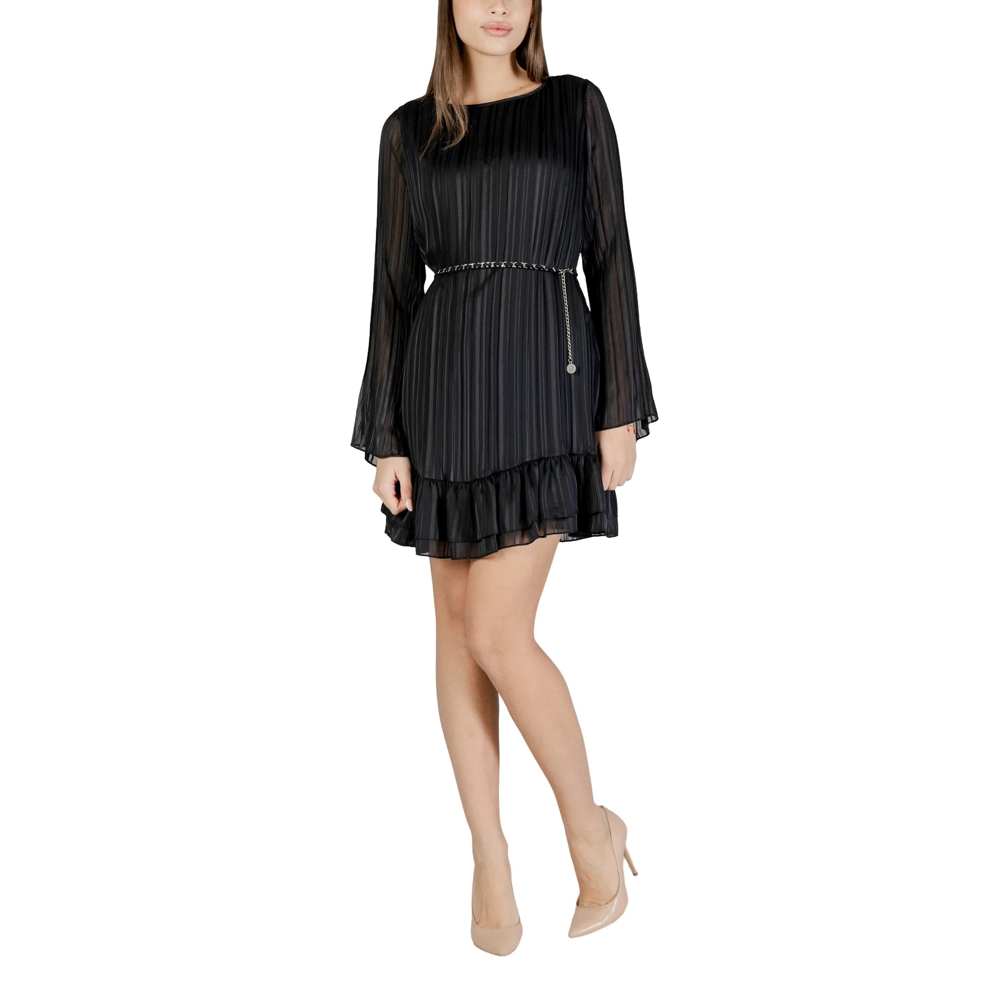Vestito Midi LS ILENIA PLEAT DRESS Elegante Nero