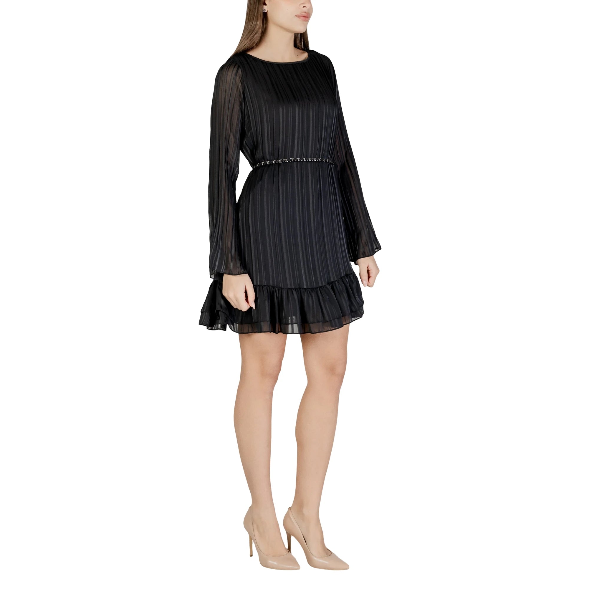Vestito Midi LS ILENIA PLEAT DRESS Elegante Nero