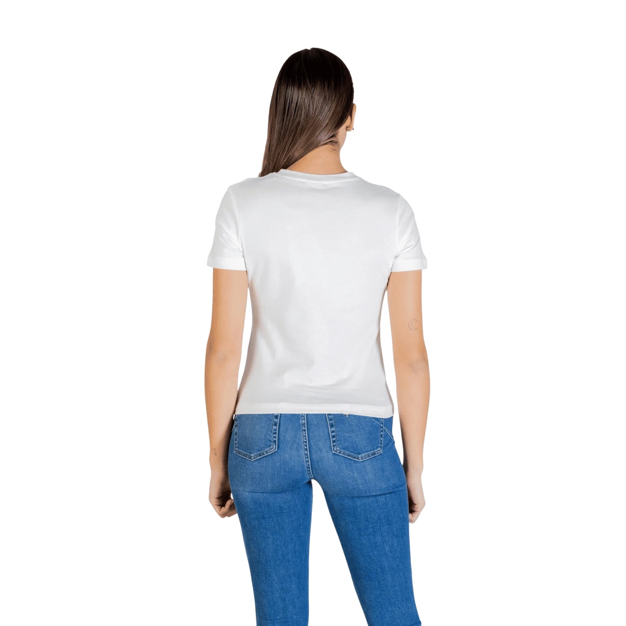 T-Shirt Donna Bianca Scollo Tondo con Paillettes