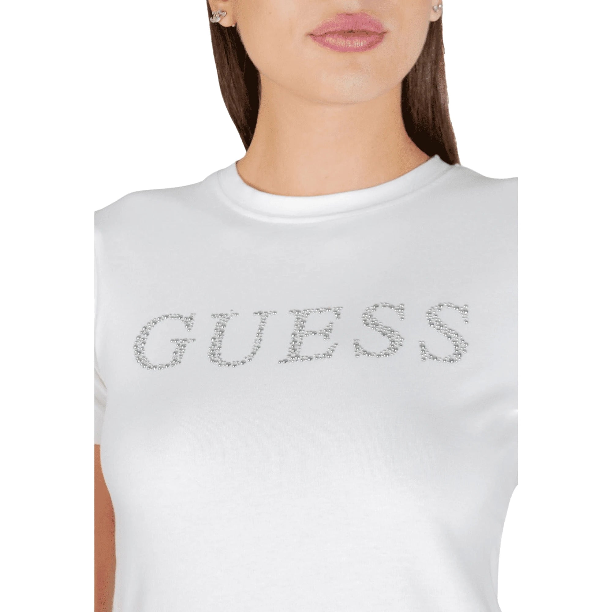 T-Shirt Donna Bianca Scollo Tondo con Paillettes