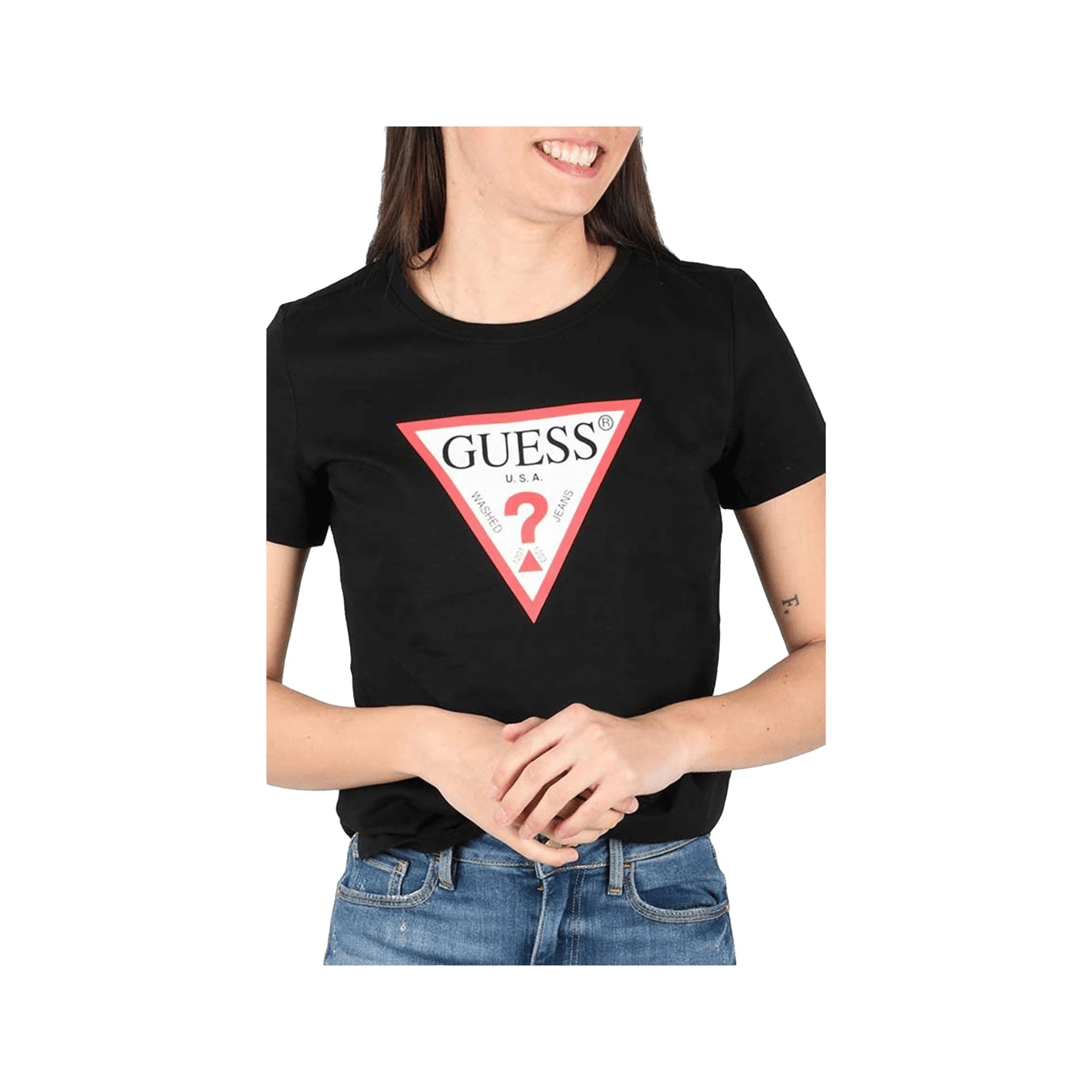 T-Shirt Donna Nera Logo frontale in Cotone