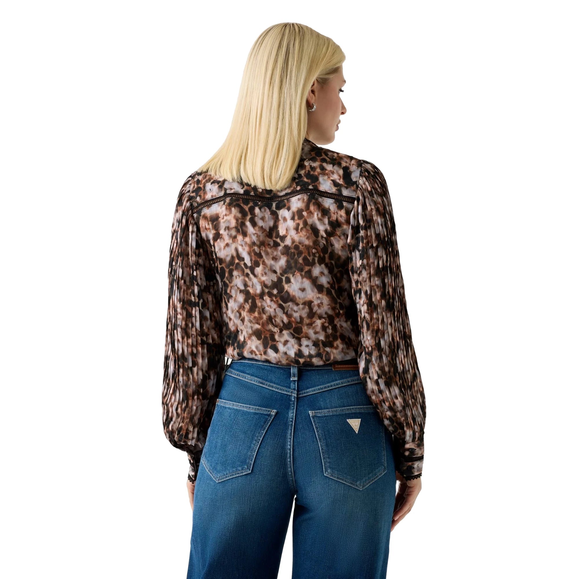GUESS Blusa Chiffon Stampa Animalier con Scollo a V