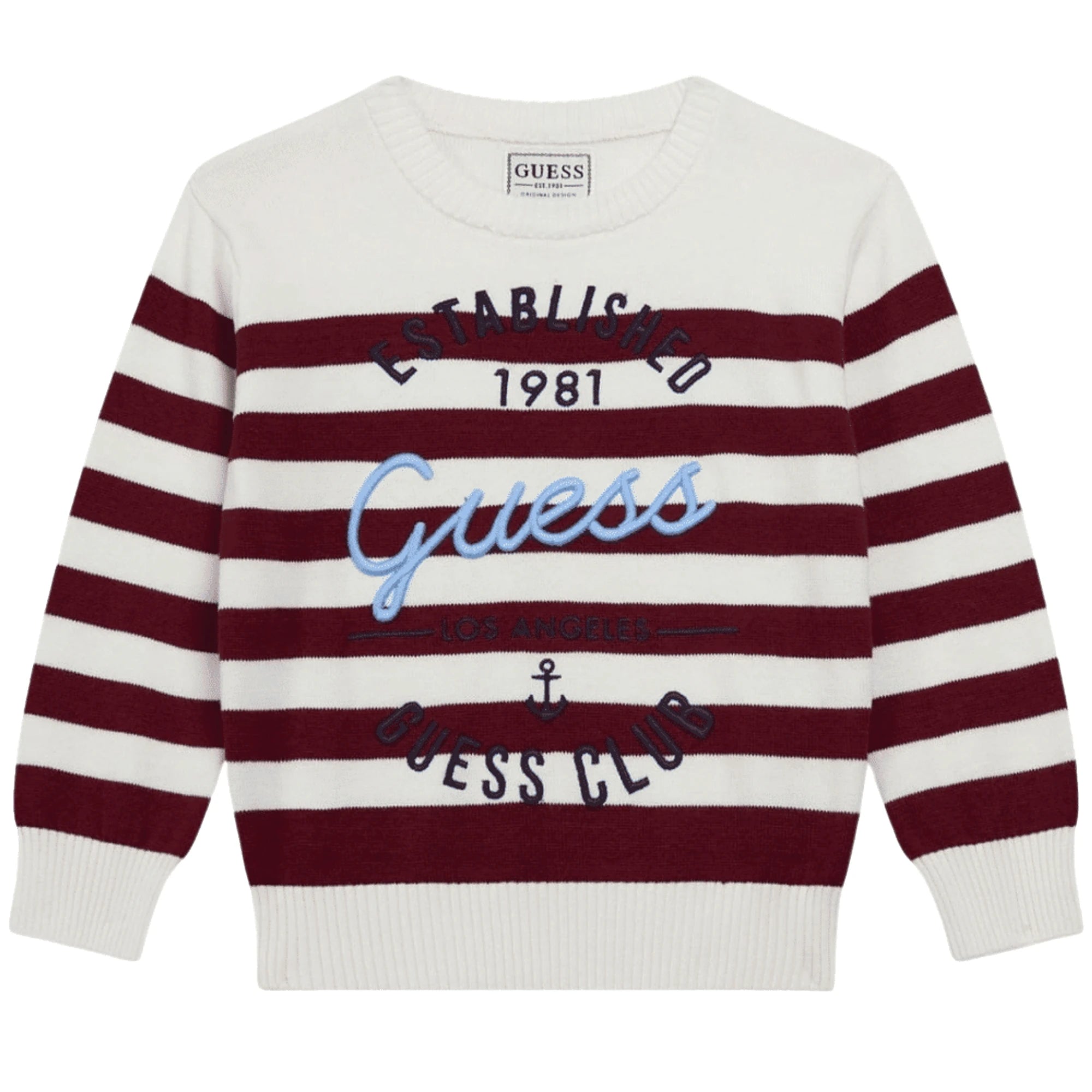 Maglione da bambino a righe in cotone biologico con logo ricamato