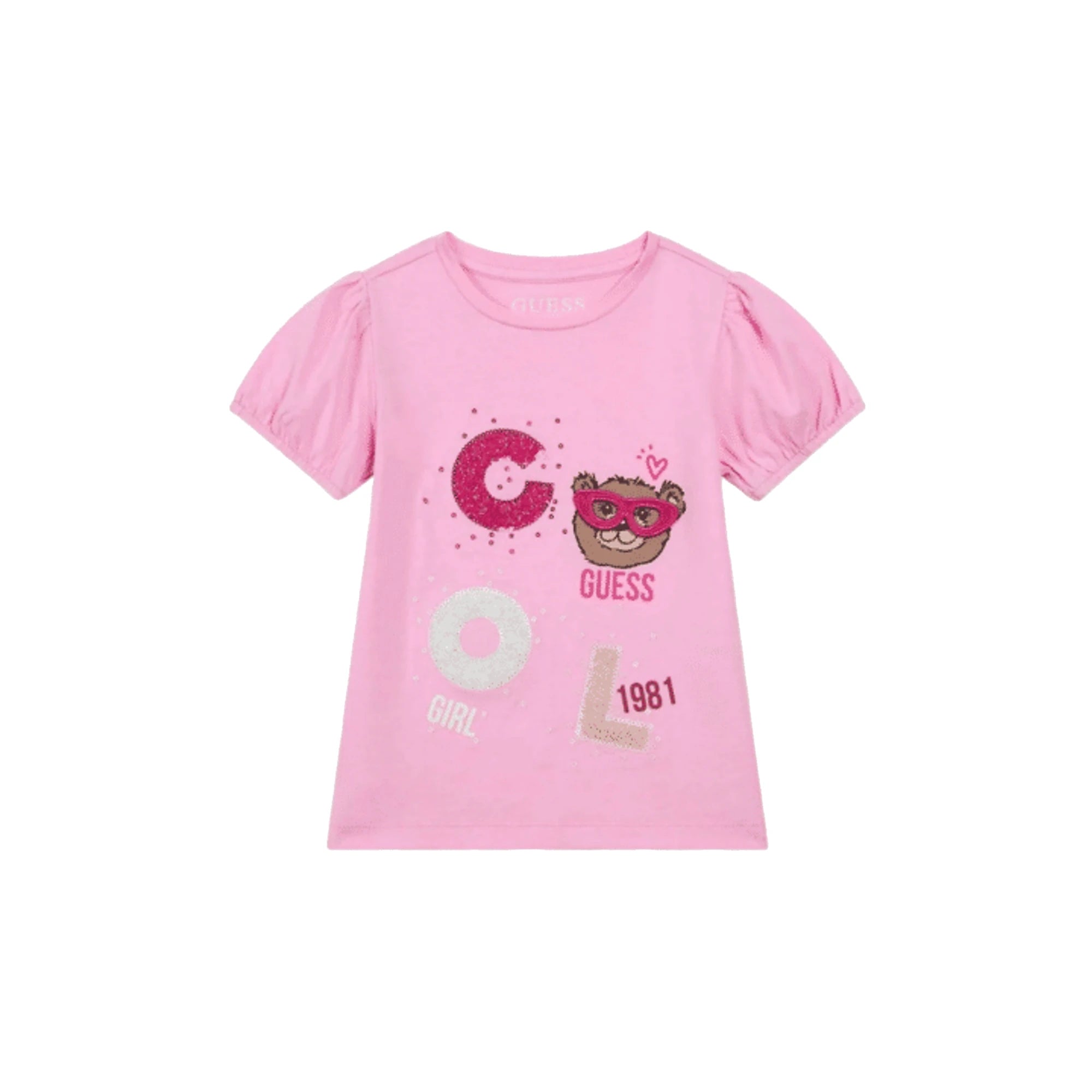 GUESS T-shirt da bambina in misto cotone con scollo rotondo