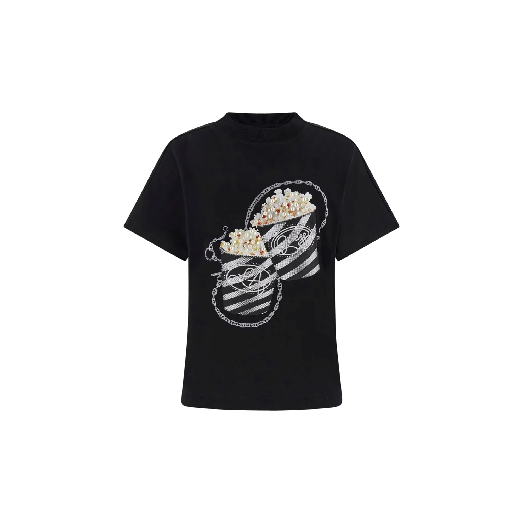 GUESS T-shirt da Donna Jersey in Cotone con Perle e Strass