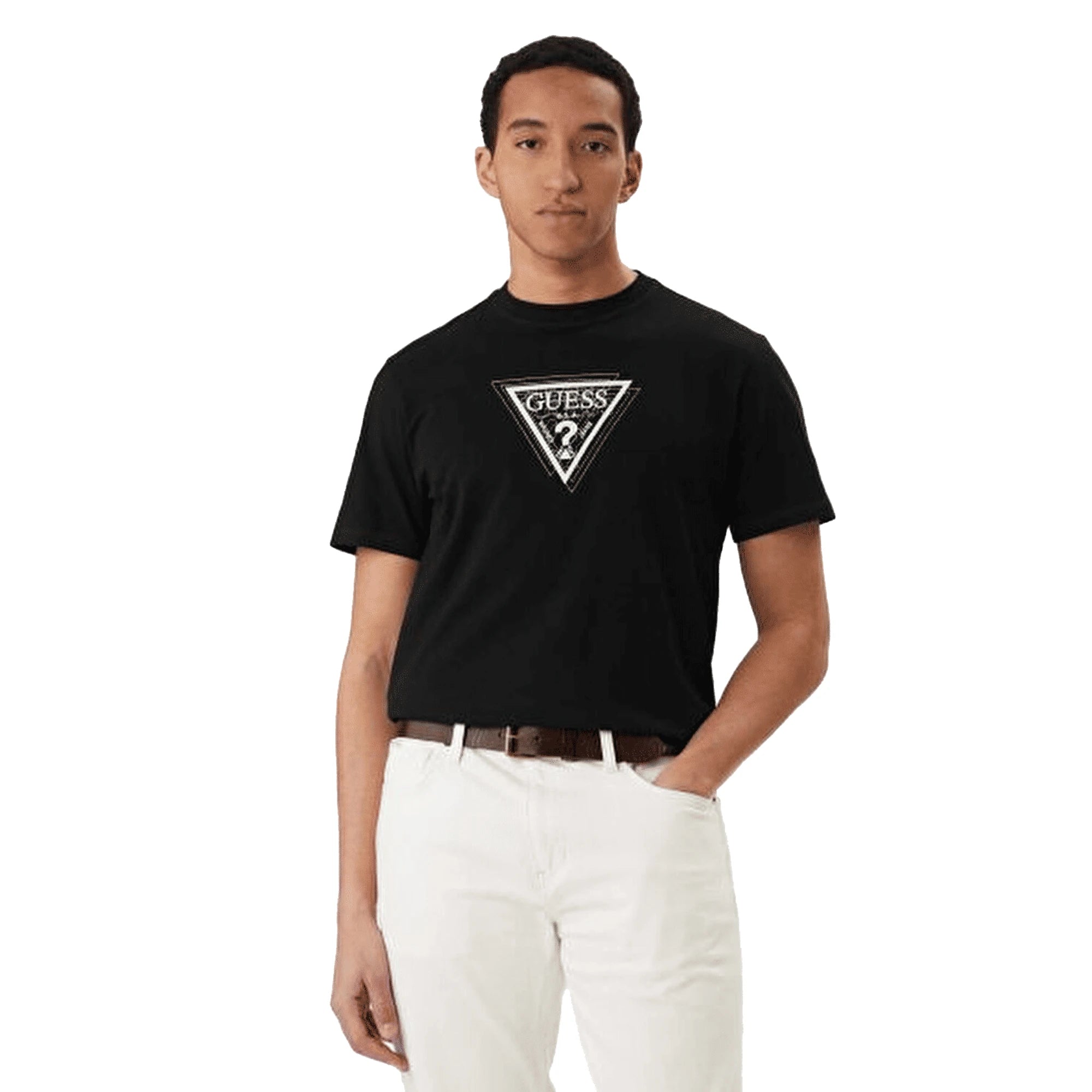 GUESS T-shirt da Uomo in Cotone Jersey con Logo Triangolo