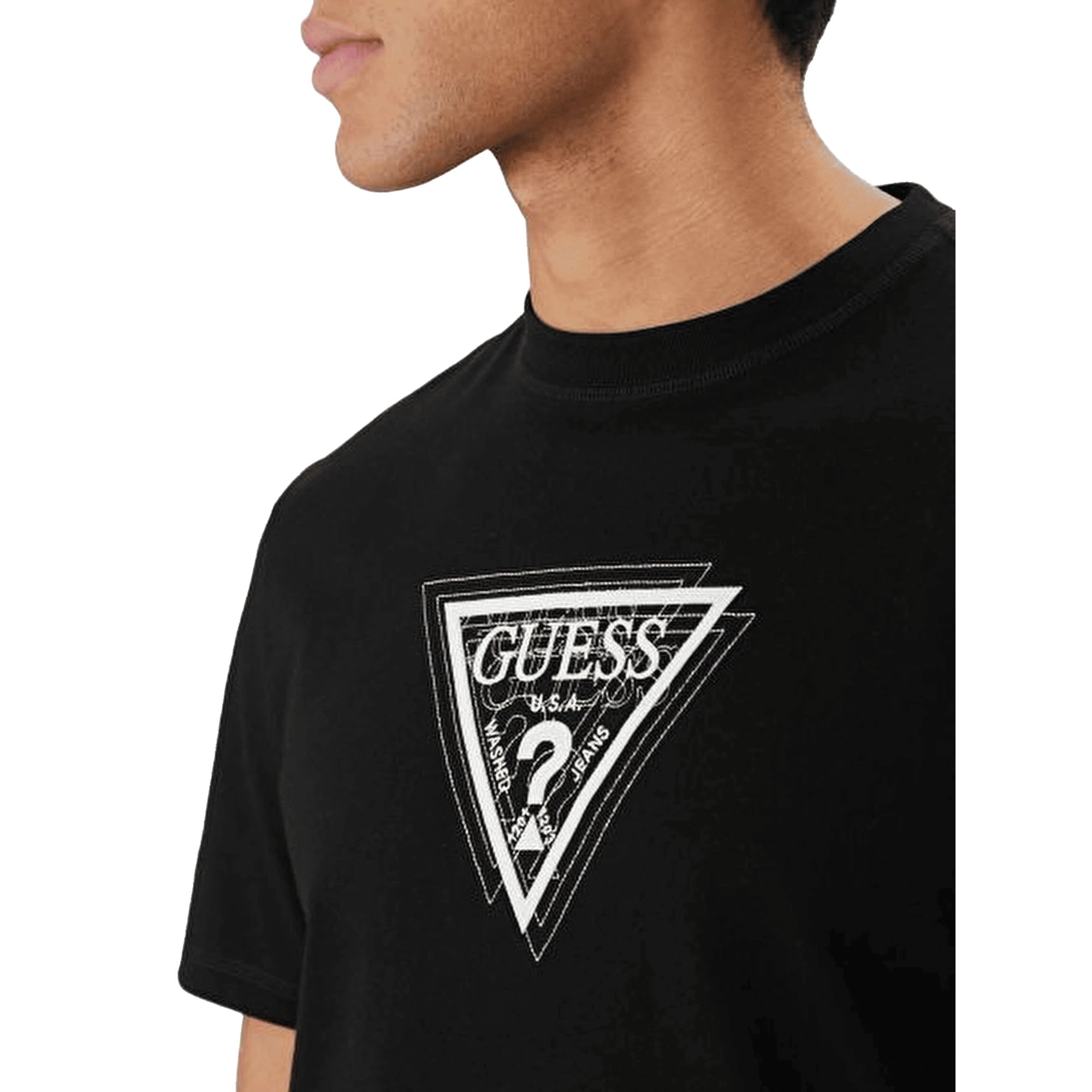GUESS T-shirt da Uomo in Cotone Jersey con Logo Triangolo