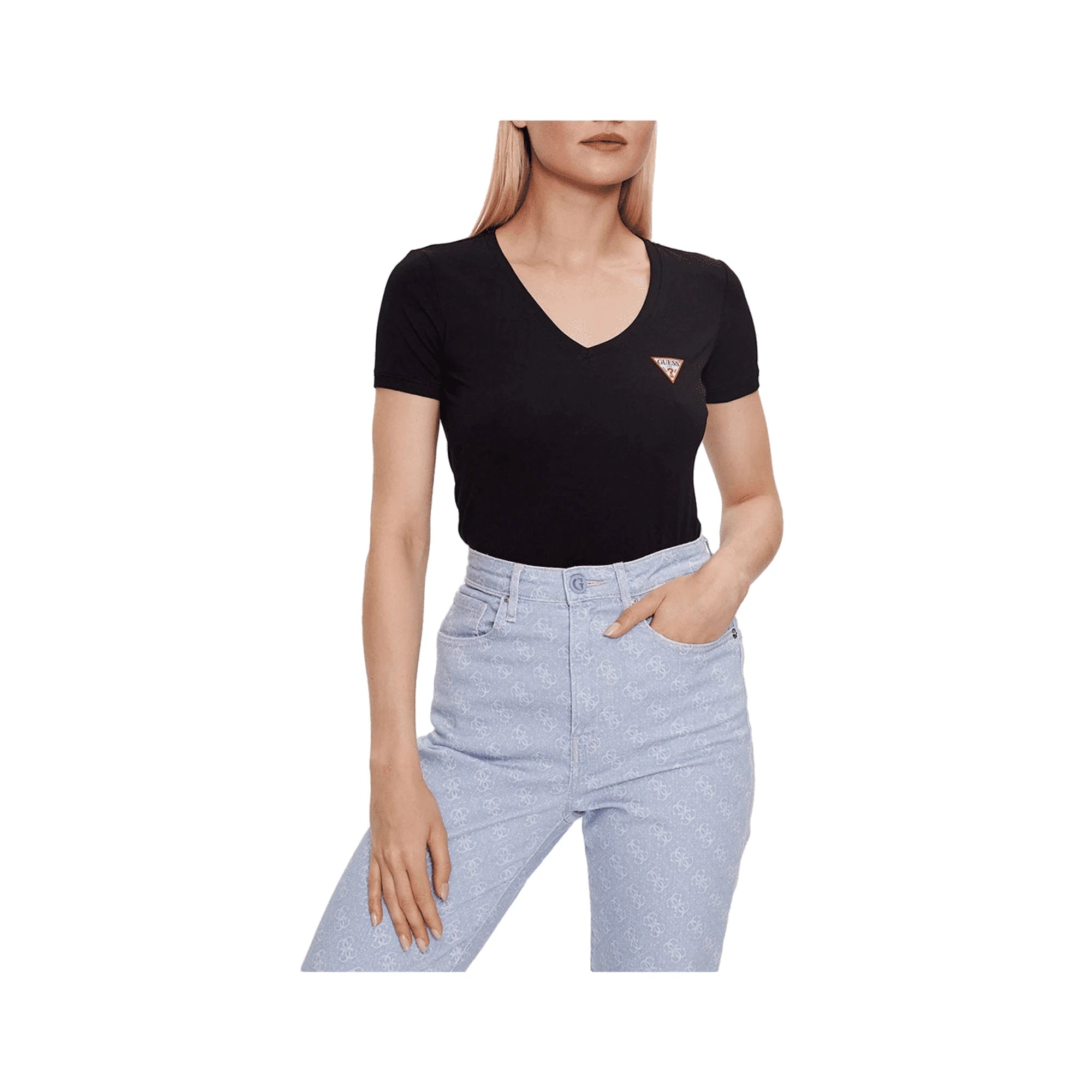 GUESS T-Shirt Nera da Donna in Cotone con Logo
