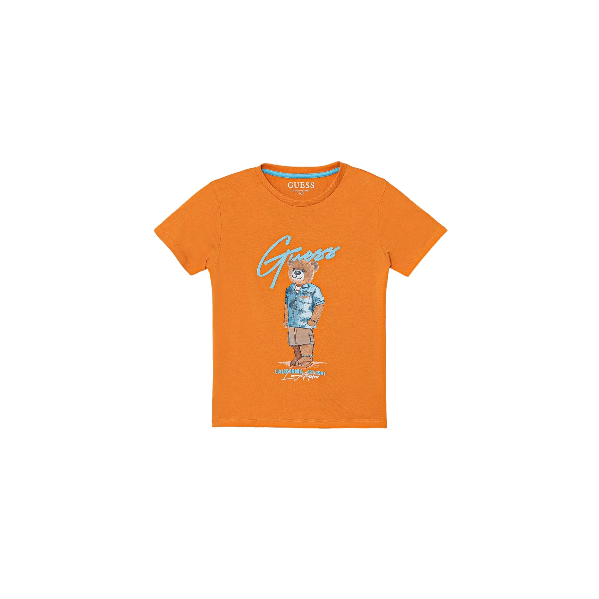 GUESS T-shirt in Cotone Arancione da Bambino con Stampa Orso