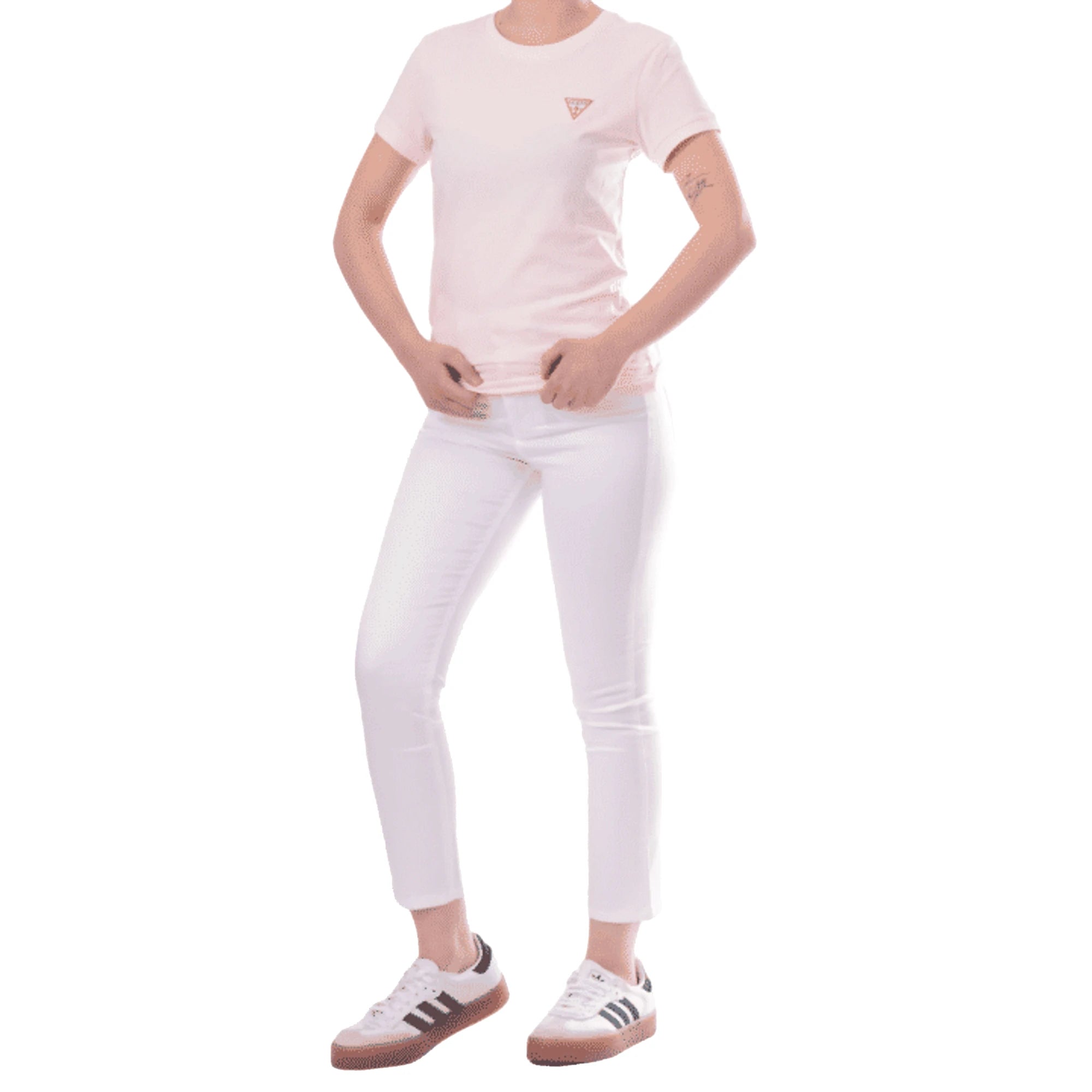 GUESS T-shirt Rosa da Donna Slim Fit con Logo Triangolo