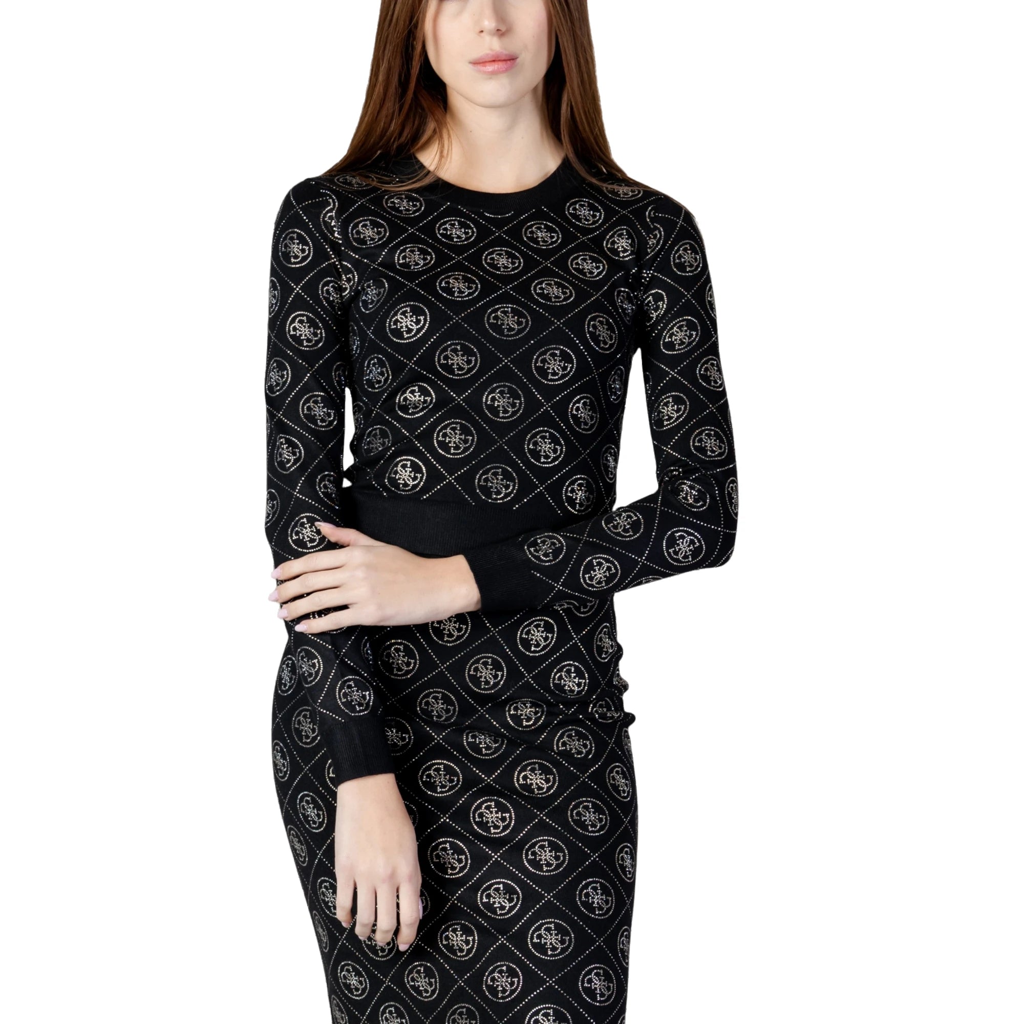 GUESS Maglia con logo strass da donna in nero
