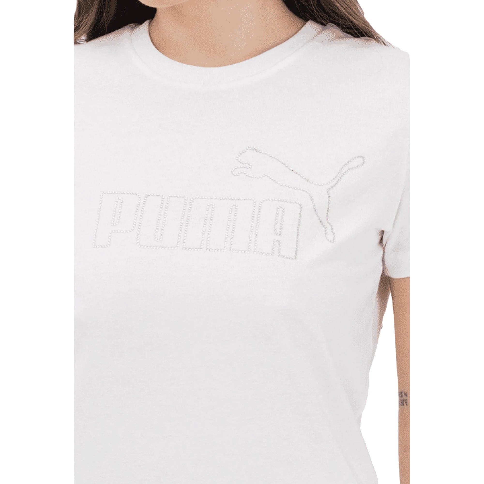PUMA T-shirt ESS Rhinestone Donna Bianca Manica Corta