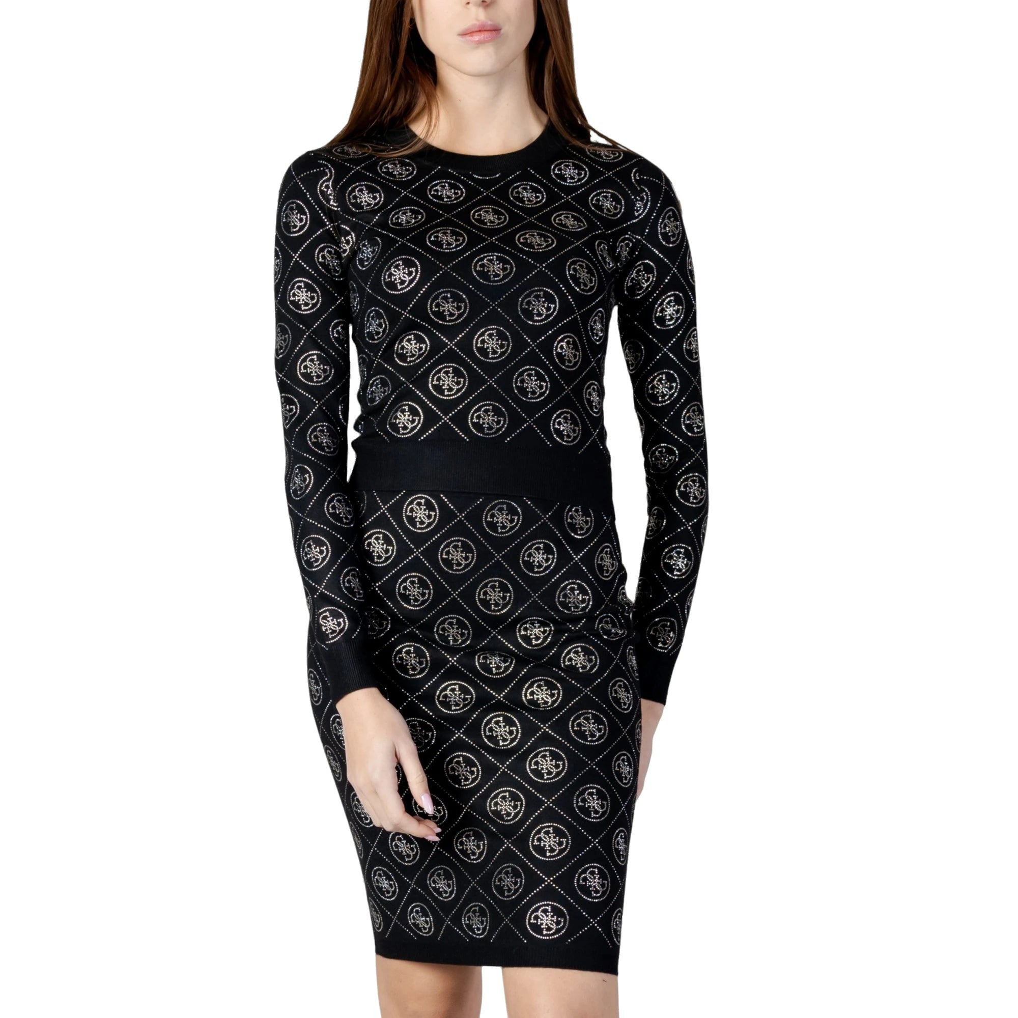 GUESS Maglia con logo strass da donna in nero