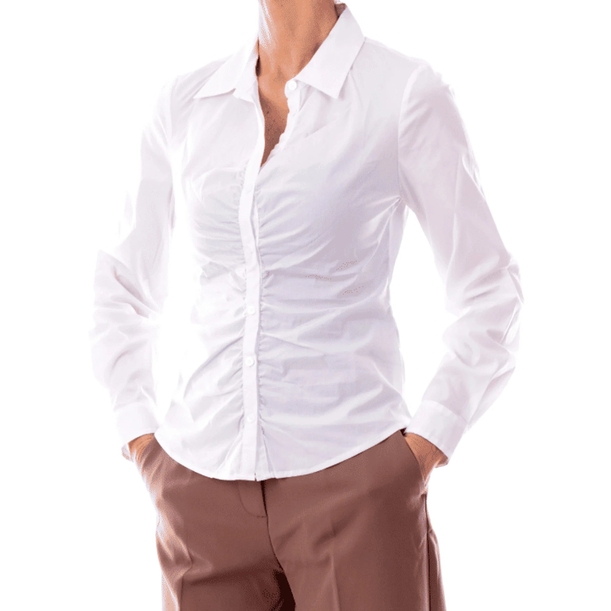 GUESS Camicia Bianca Arricciata da Donna in Cotone Elegante