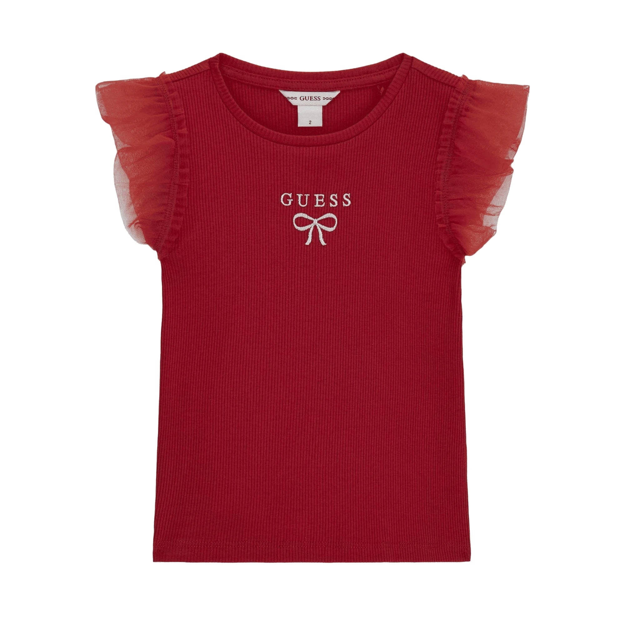GUESS T-shirt da Bambina in Cotone e Chiffon con Logo Ricamato