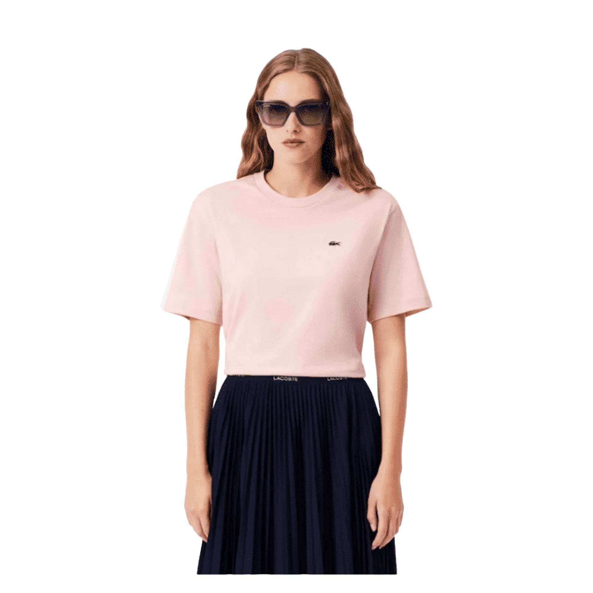 LACOSTE T-Shirt da Donna Logo ricamato in Cotone Rosa