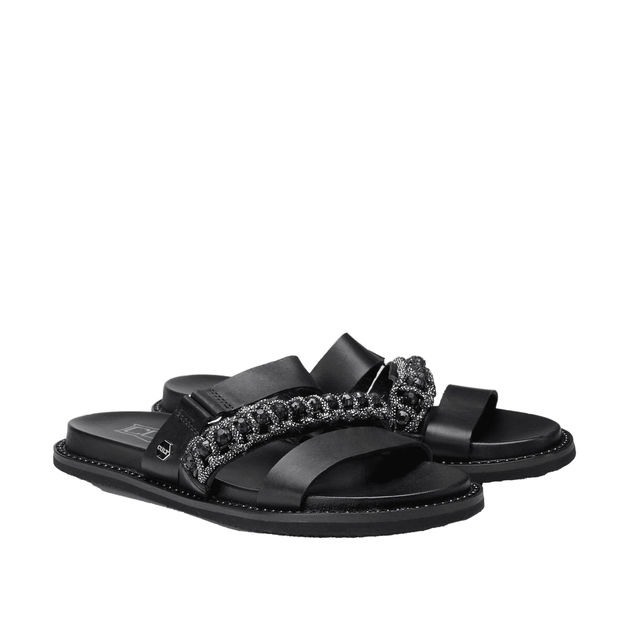 CULT Sandali Donna Roshelle in Pelle Nera con Strass