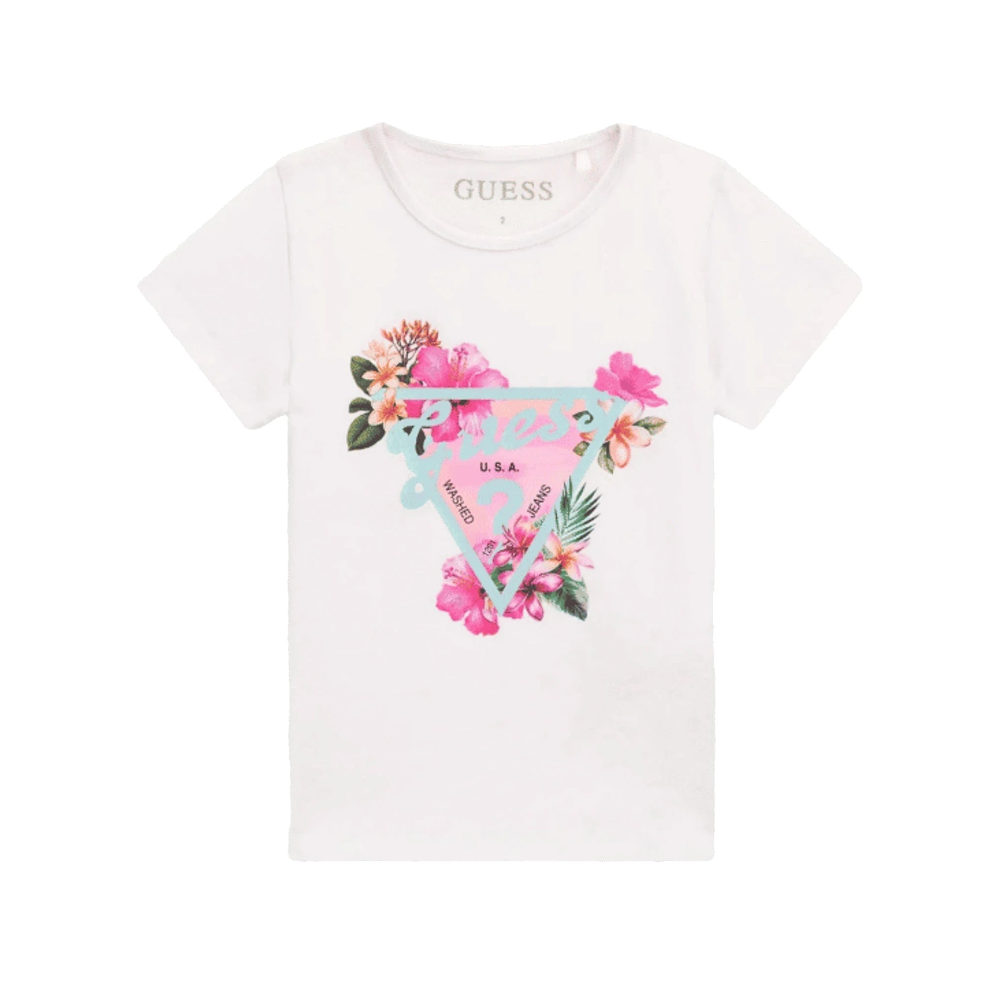 GUESS T-shirt Bianca da Bambina con Stampa Logo Floreale