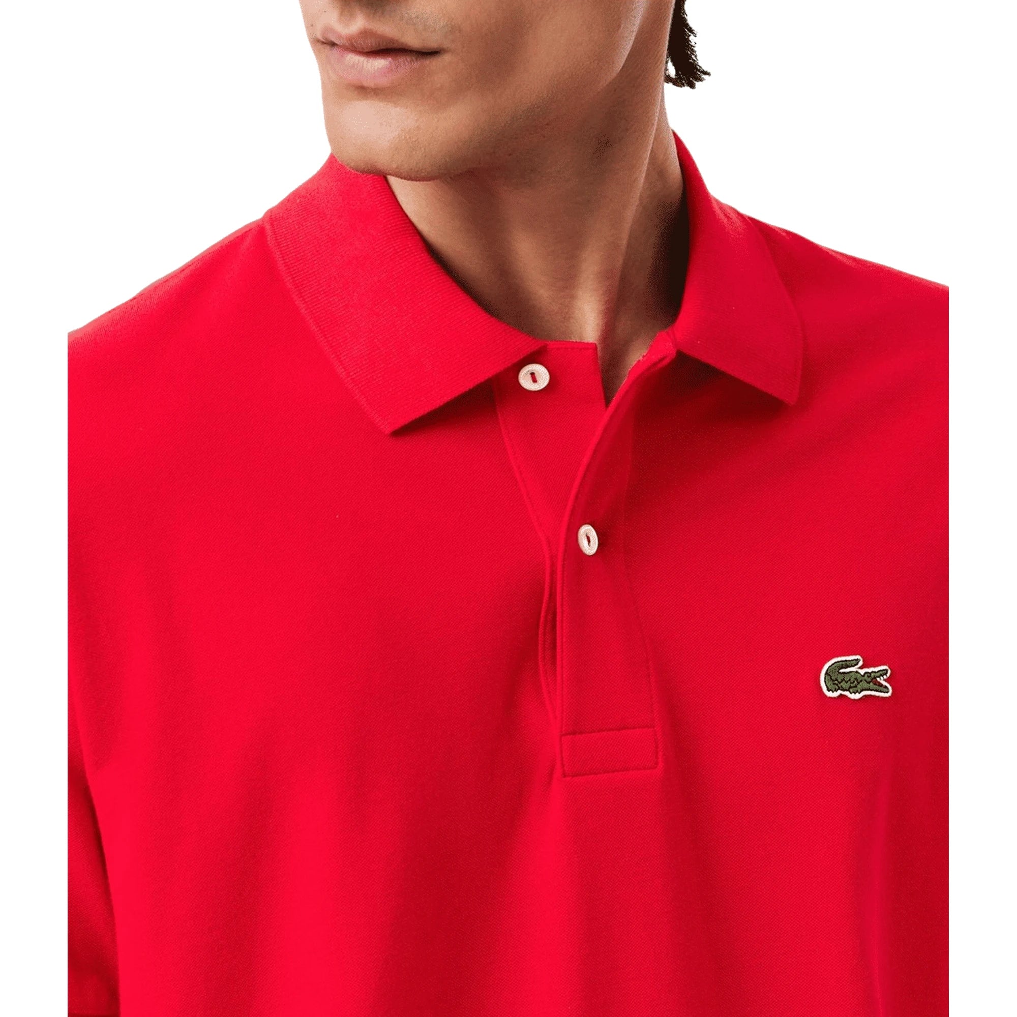 LACOSTE Polo Piqué da Uomo in Rosso con logo ricamato
